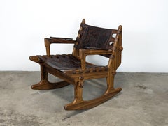 Mid Century Modern Leather & Rosewood Rocking Chair by Angel Pazmino, c1960s