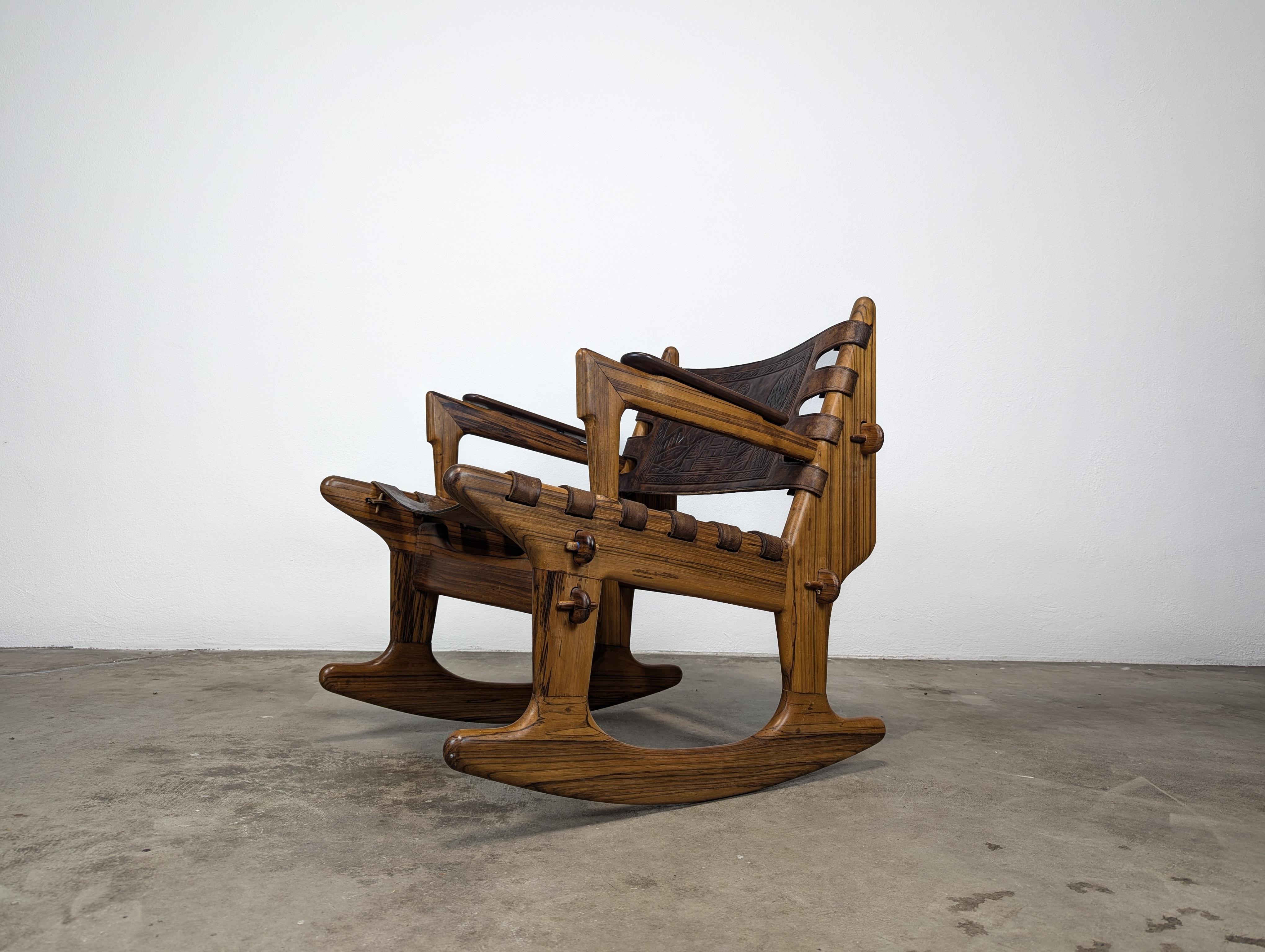 Mid-Century Modern Mid Century Modern Leather & Rosewood Rocking Chair by Angel Pazmino, c1960s For Sale