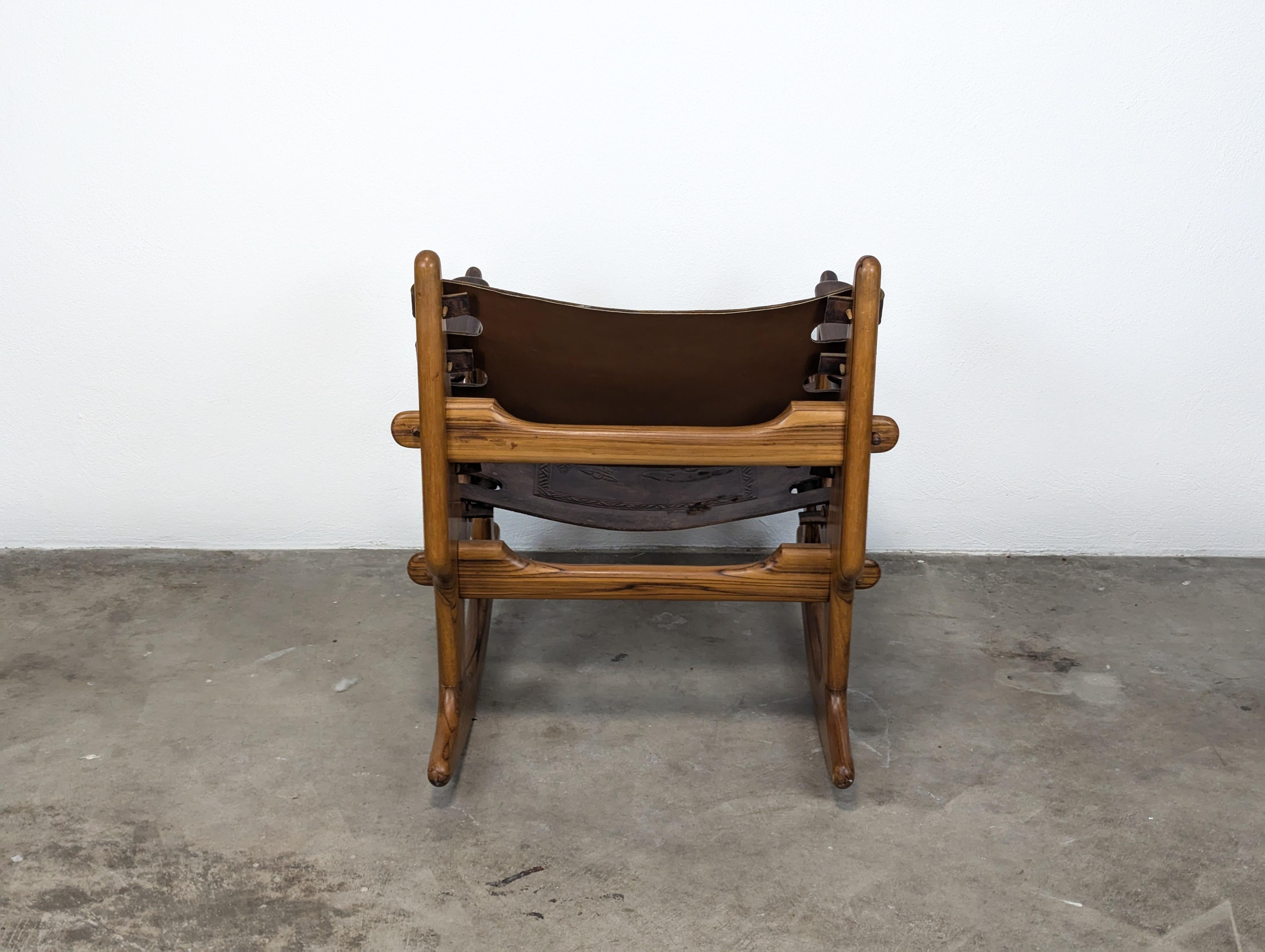 Mid Century Modern Leather & Rosewood Rocking Chair by Angel Pazmino, c1960s For Sale 1