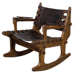 Fauteuil à bascule en cuir et palissandre de The Moderns par Angel Pazmino, c1960s