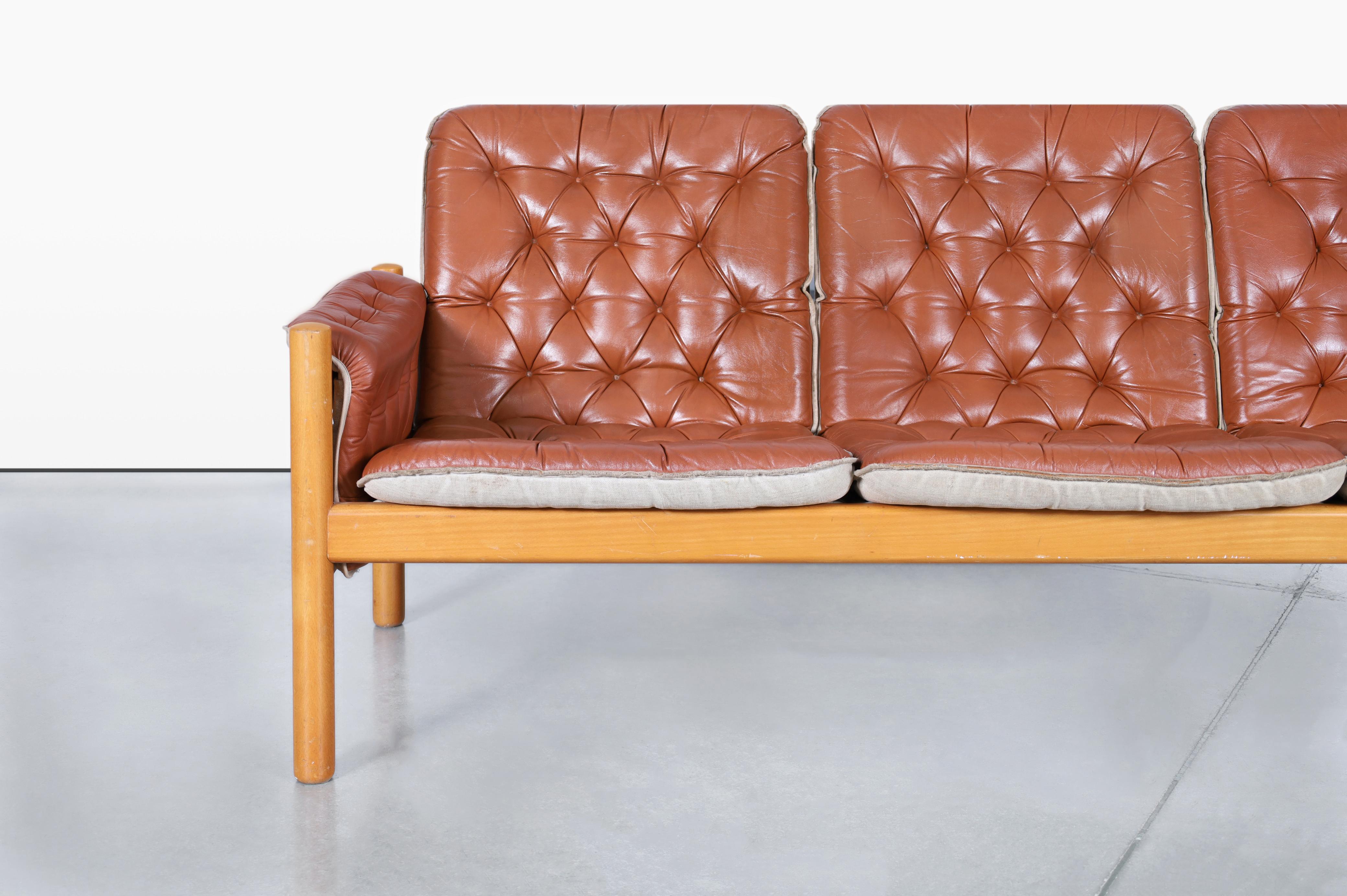 Swedish Mid-Century Modern Leather 'Safari' Sofa by Kjell Nordin For Sale