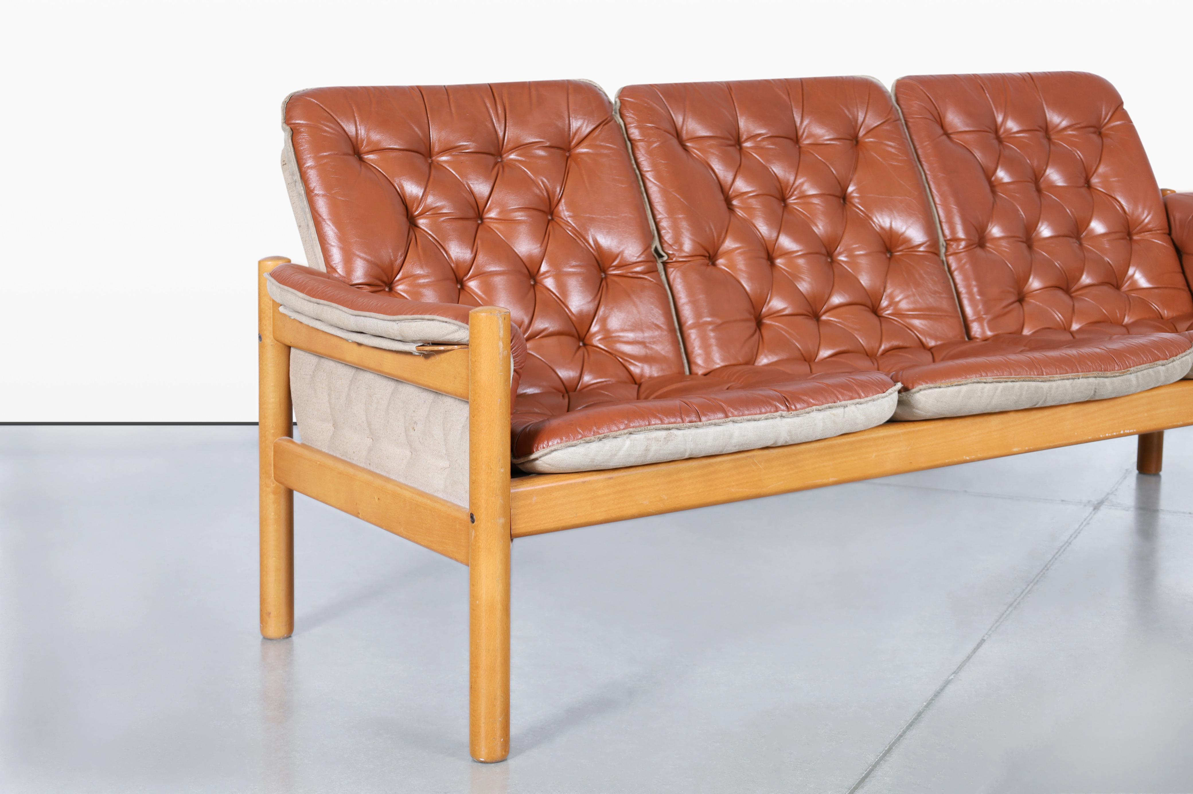 Late 20th Century Mid-Century Modern Leather 'Safari' Sofa by Kjell Nordin For Sale