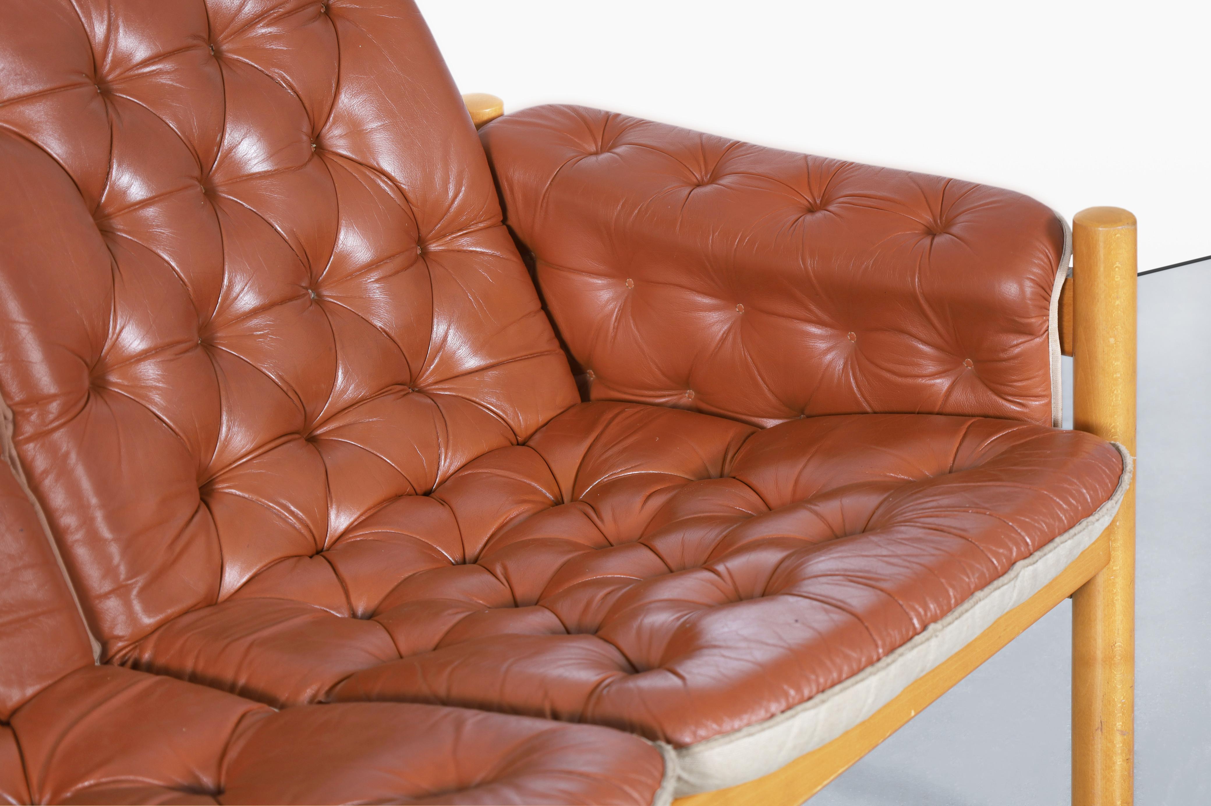 Mid-Century Modern Leather 'Safari' Sofa by Kjell Nordin For Sale 2