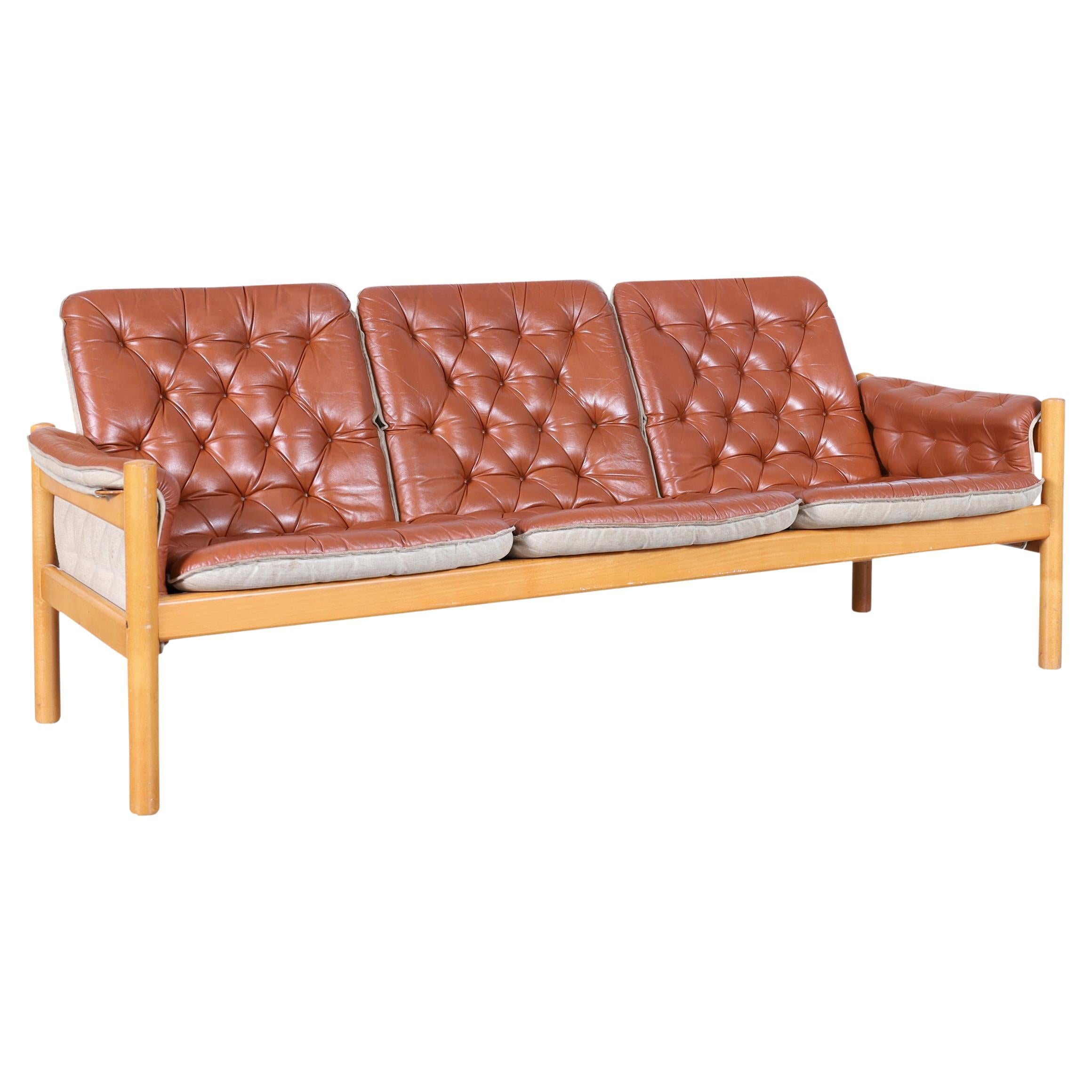 Mid-Century Modern Leather 'Safari' Sofa by Kjell Nordin For Sale