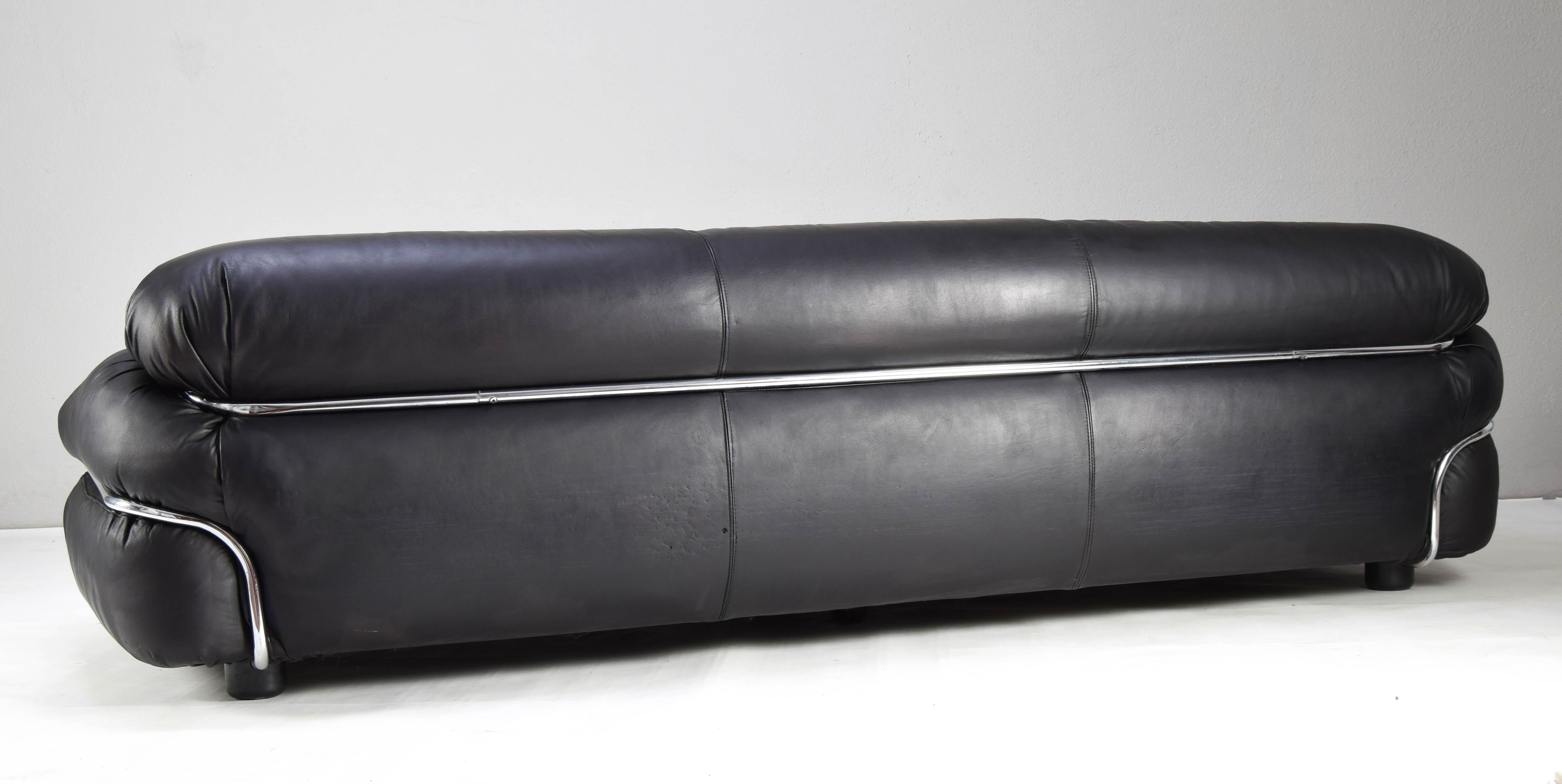 Mid Century Modern Leather Sesann Frattini XL Sofa by Cassina Italy 70s 2