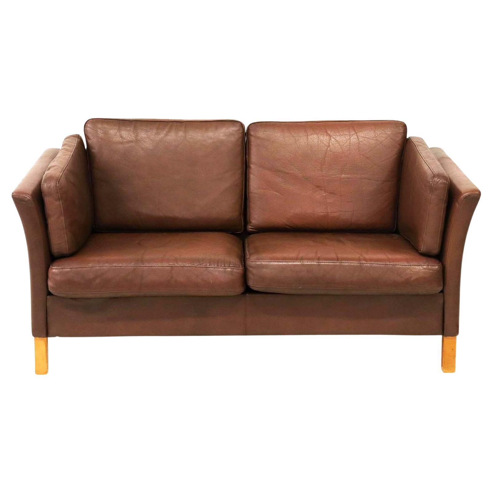 Modernes Ledersofa aus der Jahrhundertmitte, zugeschrieben Mogens Hansen im Angebot