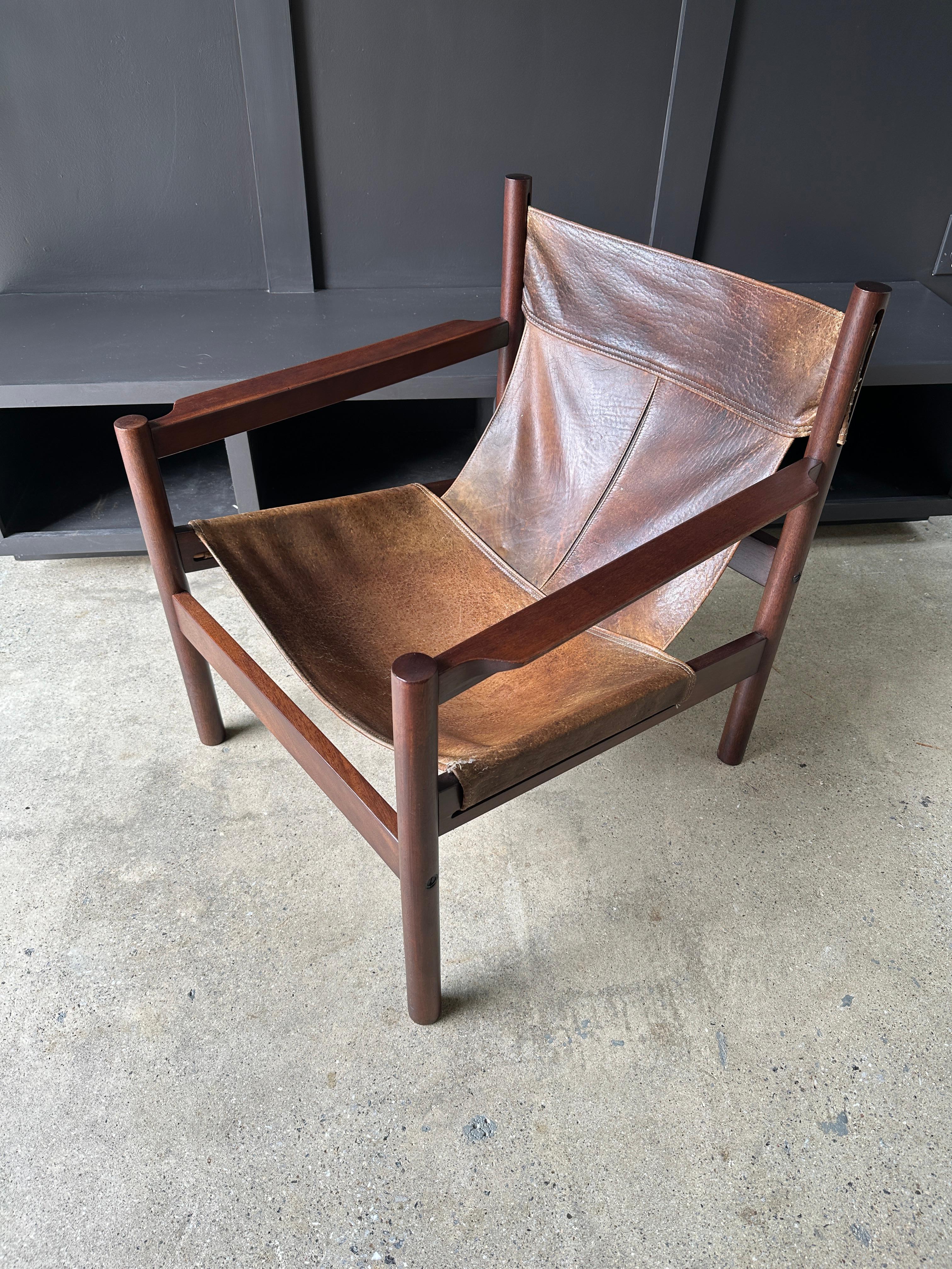 Mid-Century Modern Mid Century Modern leather sling lounge chair by Michel Arnoult