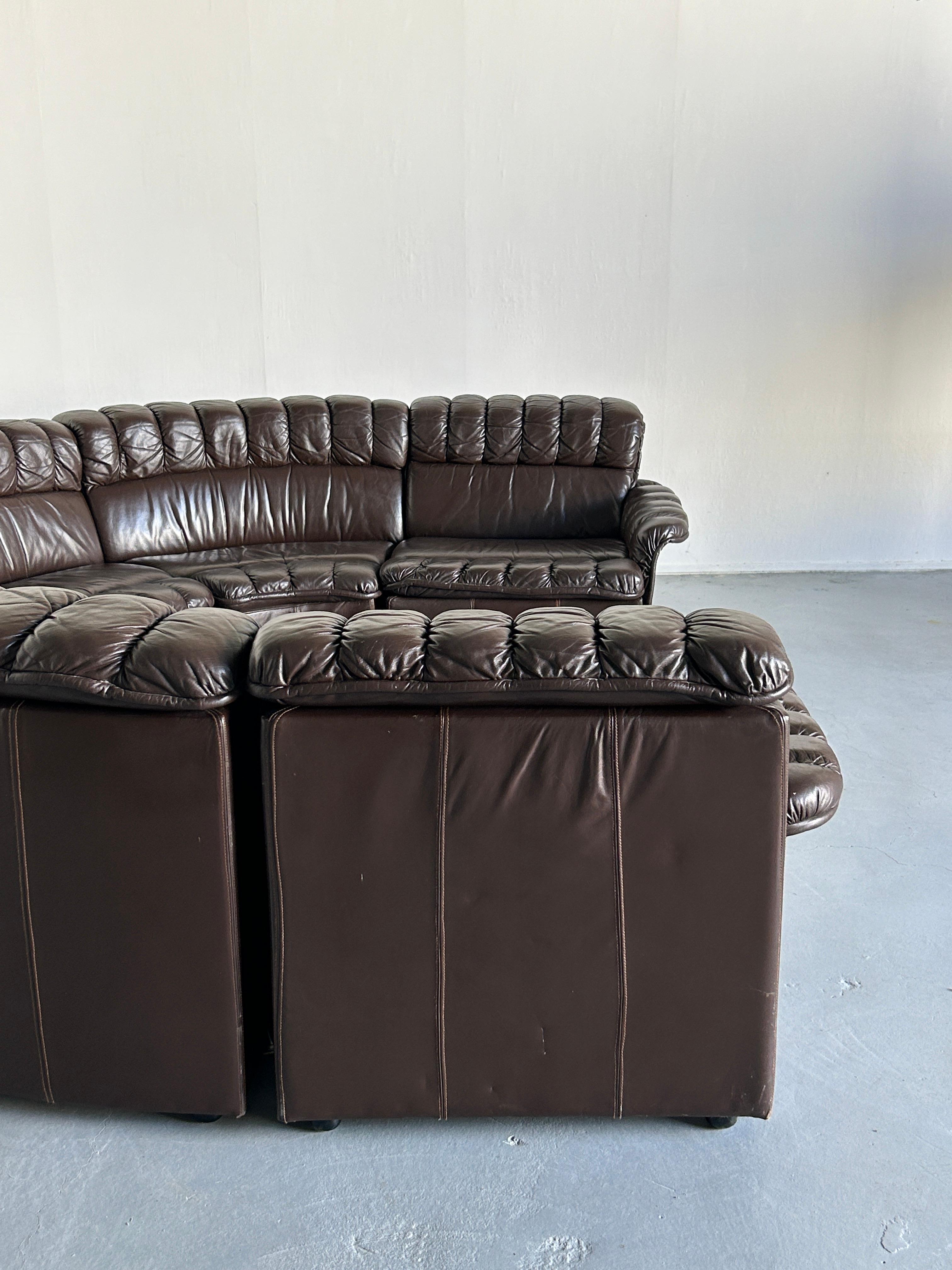 Mid-Century-Modern Leather Snake Sofa in style of De Sede DS-600 Non-Stop, 1970s For Sale 5