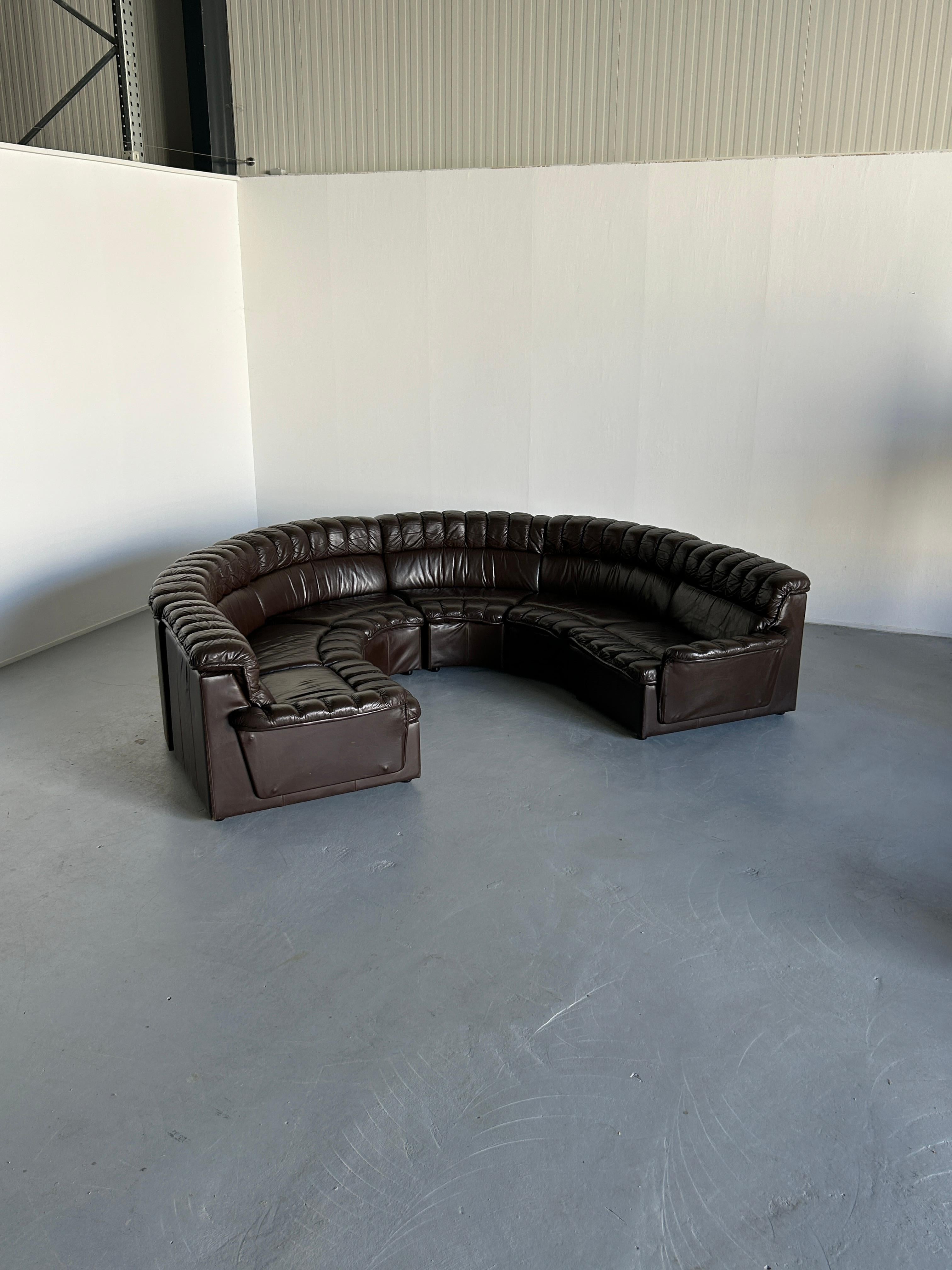 Mid-Century-Modern Leather Snake Sofa in style of De Sede DS-600 Non-Stop, 1970s In Good Condition For Sale In Zagreb, HR