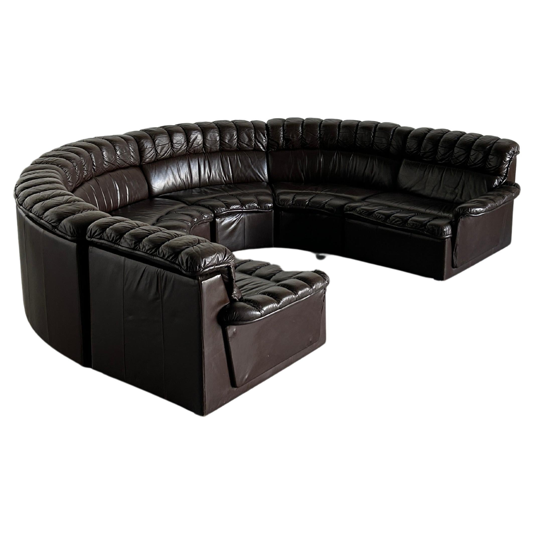 Mid-Century-Modern Leather Snake Sofa in style of De Sede DS-600 Non-Stop, 1970s