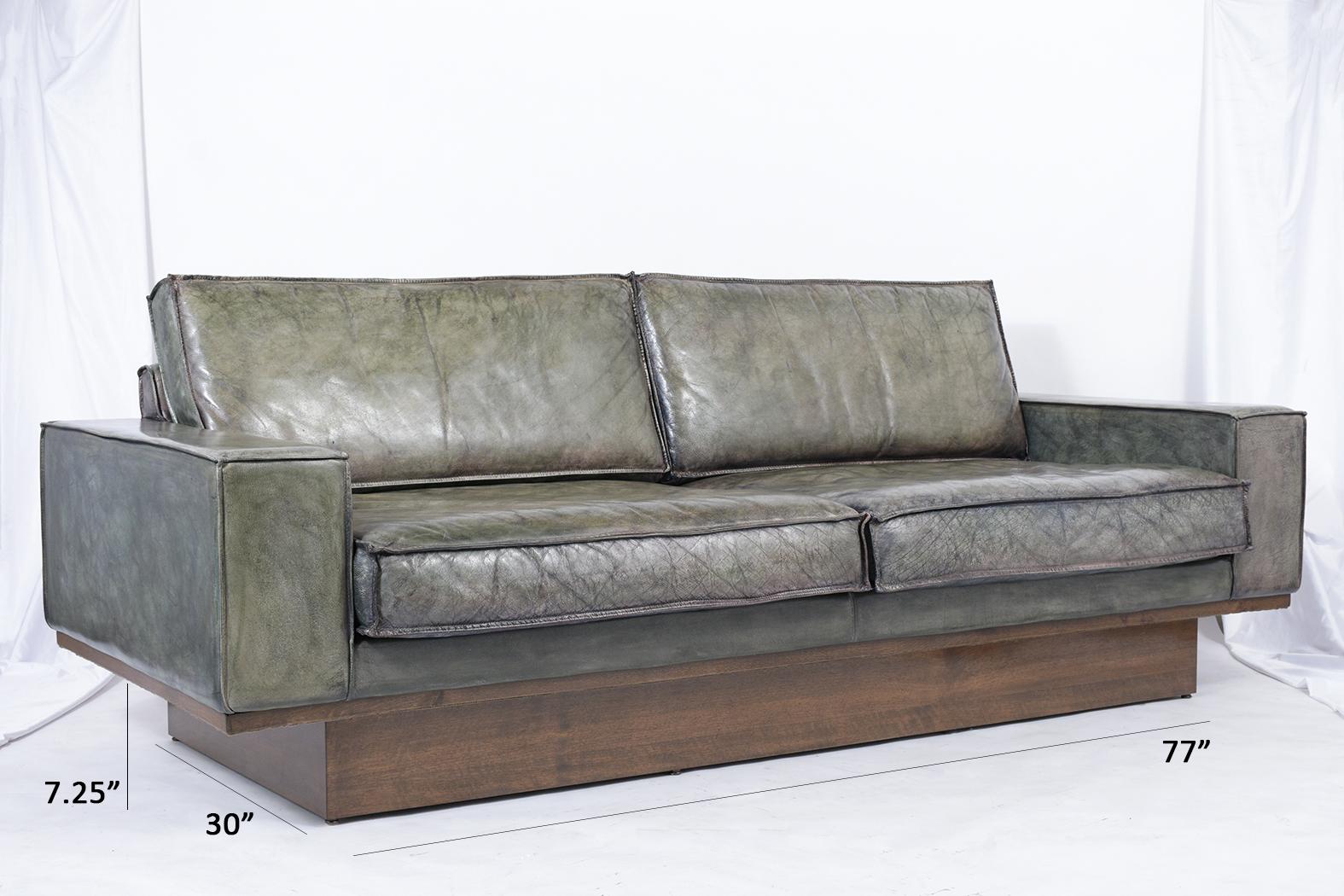 Dyed Mid-Century Modern Leather  Sofa 