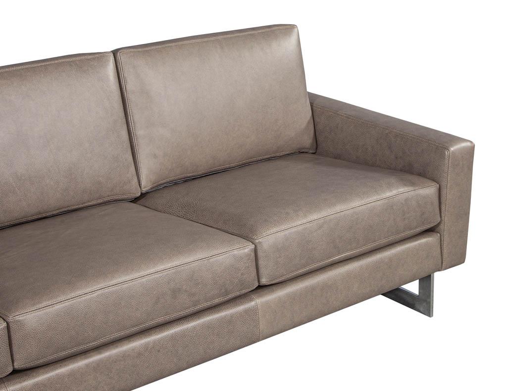 Stainless Steel Mid-Century Modern Leather Sofa
