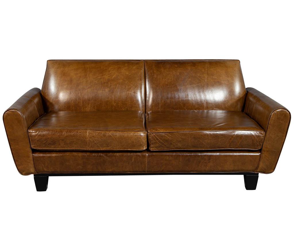 Mid-Century Modern Leather Sofa Loveseat In Good Condition In North York, ON
