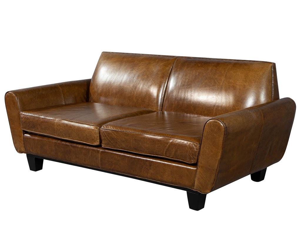 Mid-Century Modern Leather Sofa Loveseat 1