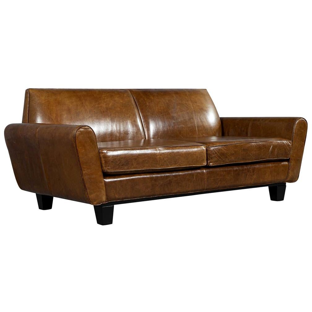 Mid-Century Modern Leather Sofa Loveseat