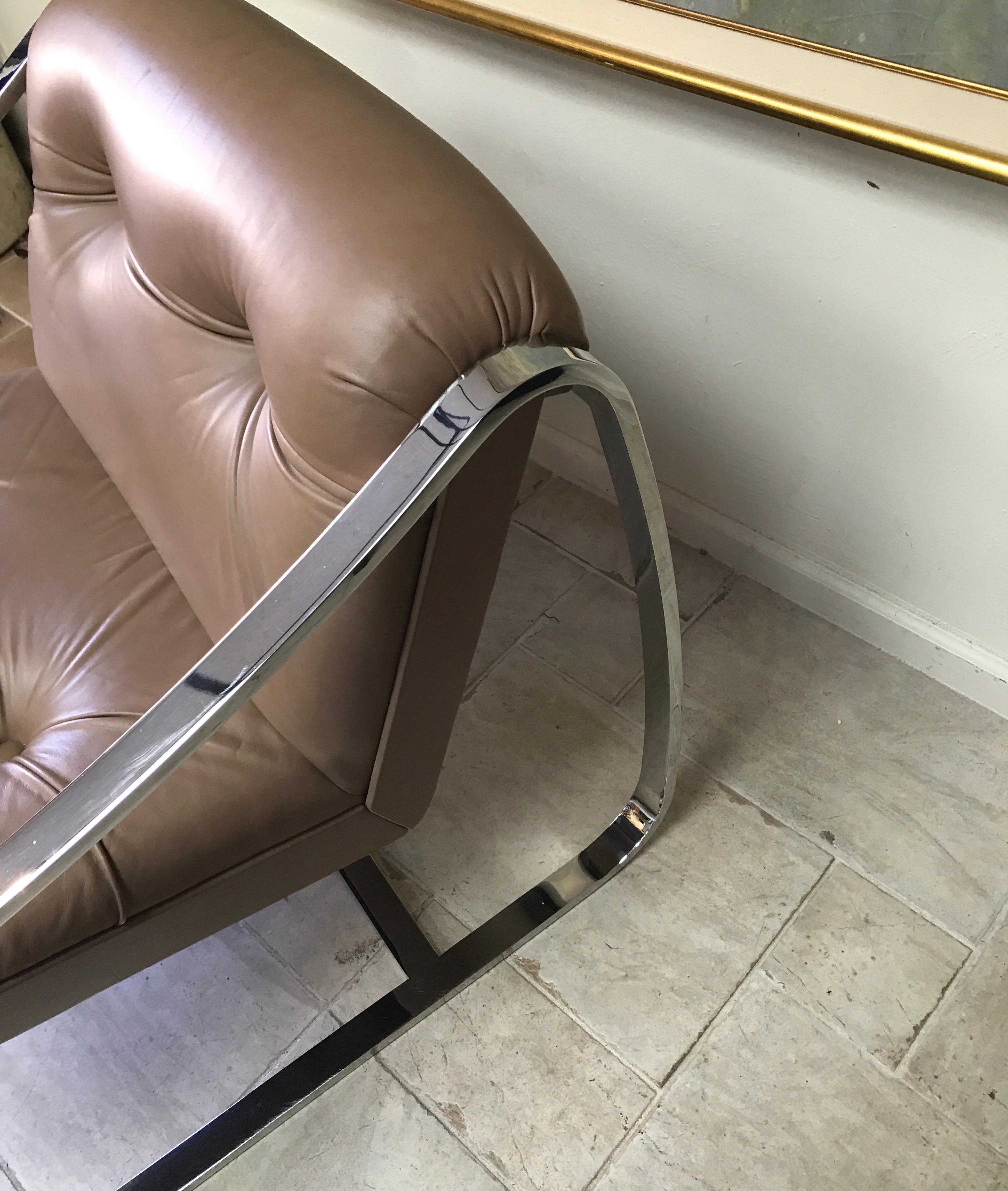 Mid-Century Modern Leather and Stainless Steel Armchair by Charles Gibilterra In Good Condition In West Palm Beach, FL