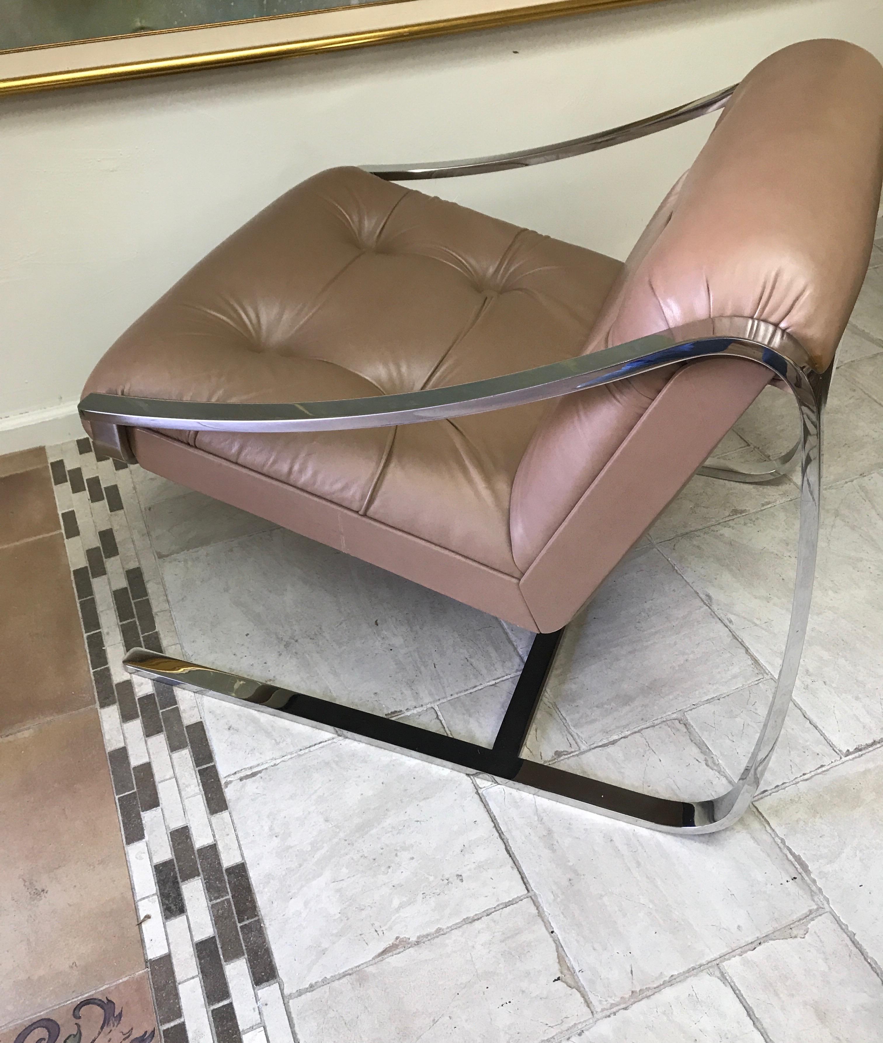 Mid-Century Modern Leather and Stainless Steel Armchair by Charles Gibilterra 3