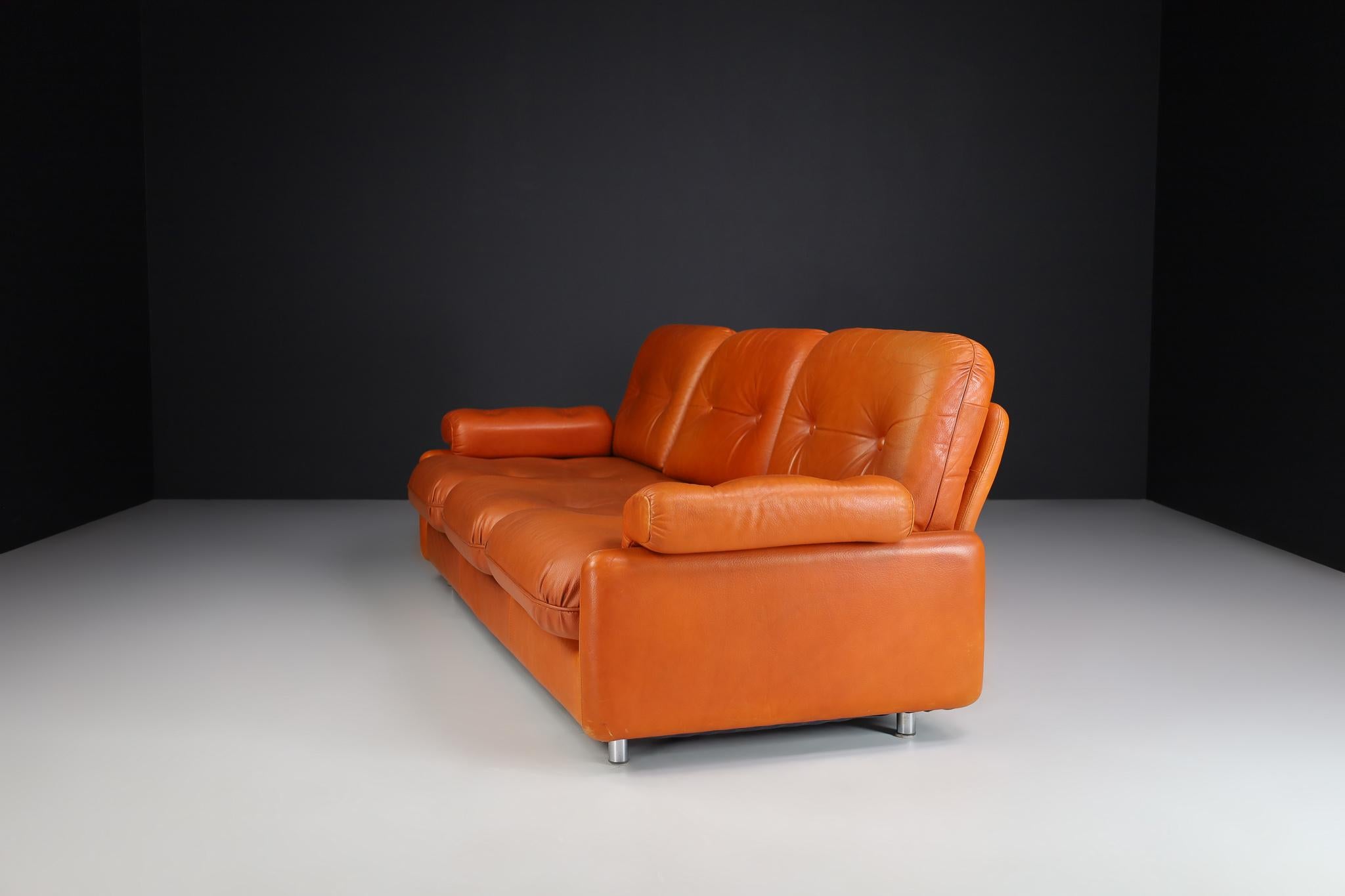 Mid-Century Modern Leather Three Seat Lounge Sofa, Germany 1960s For Sale 6