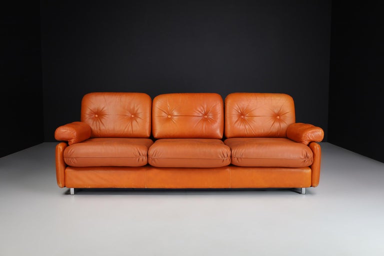 MidCentury Modern Leather Three Seat Lounge Sofa, Germany 1960s For Sale at 1stDibs