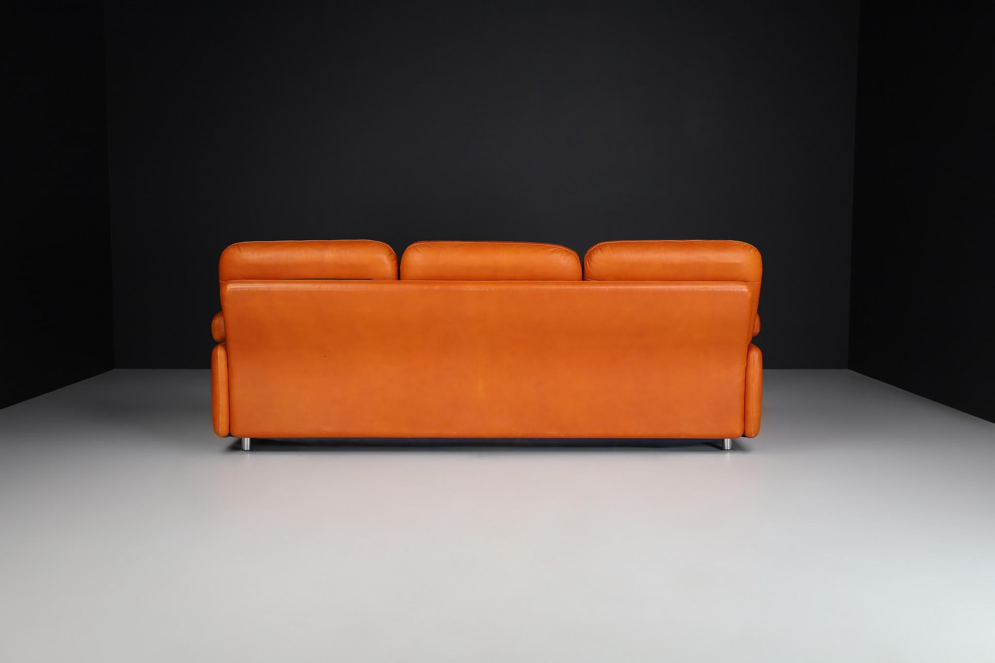 Mid-Century Modern Leather Three Seat Lounge Sofa, Germany 1960s For Sale 1