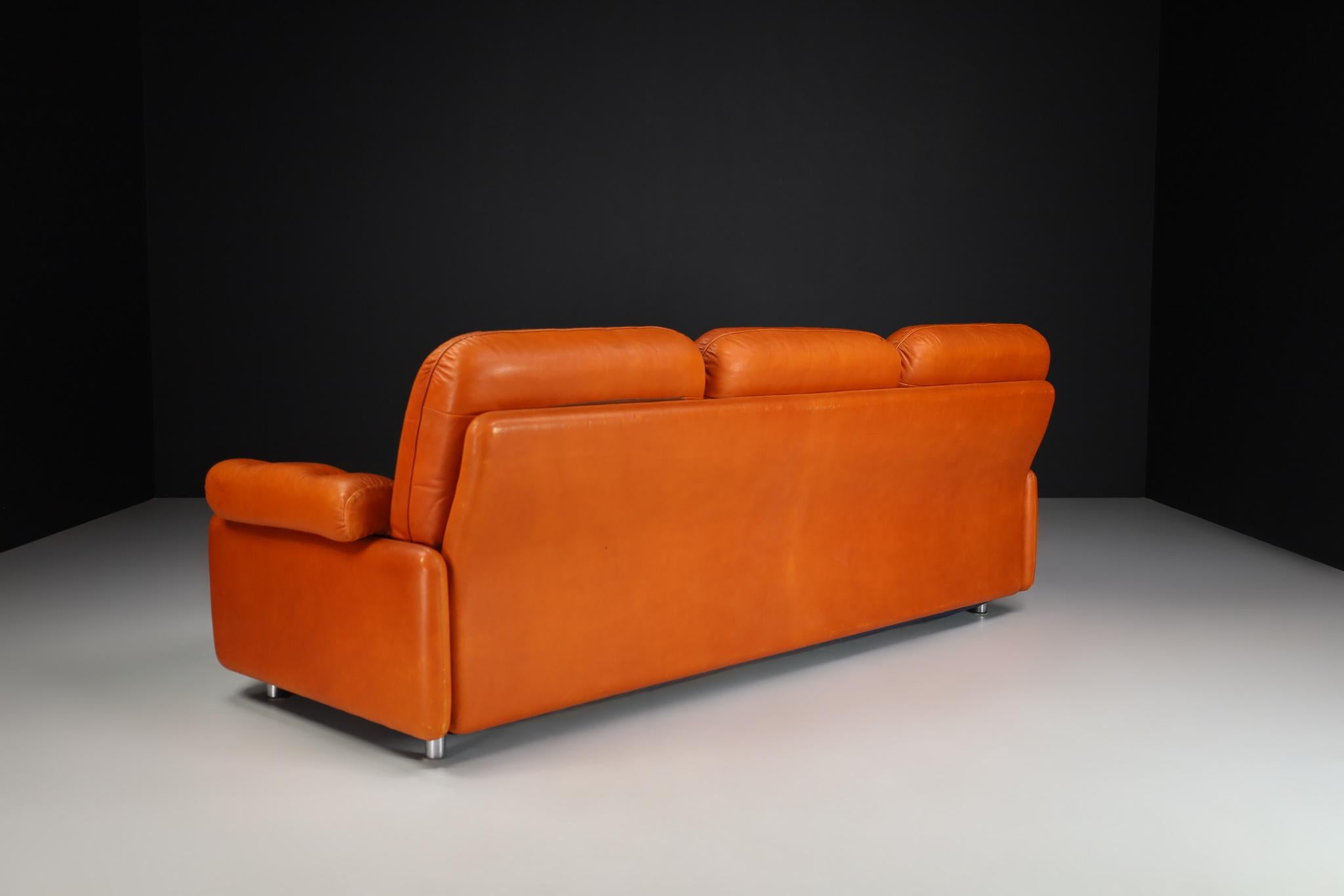 Mid-Century Modern Leather Three Seat Lounge Sofa, Germany 1960s For Sale 3