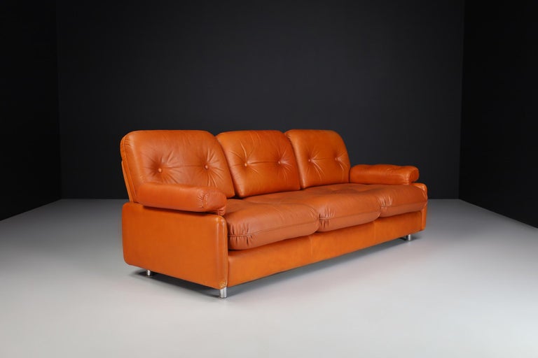 MidCentury Modern Leather Three Seat Lounge Sofa, Germany 1960s For