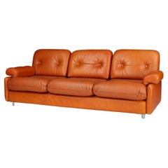 Mid-Century Modern Leather Three Seat Lounge Sofa, Germany 1960s