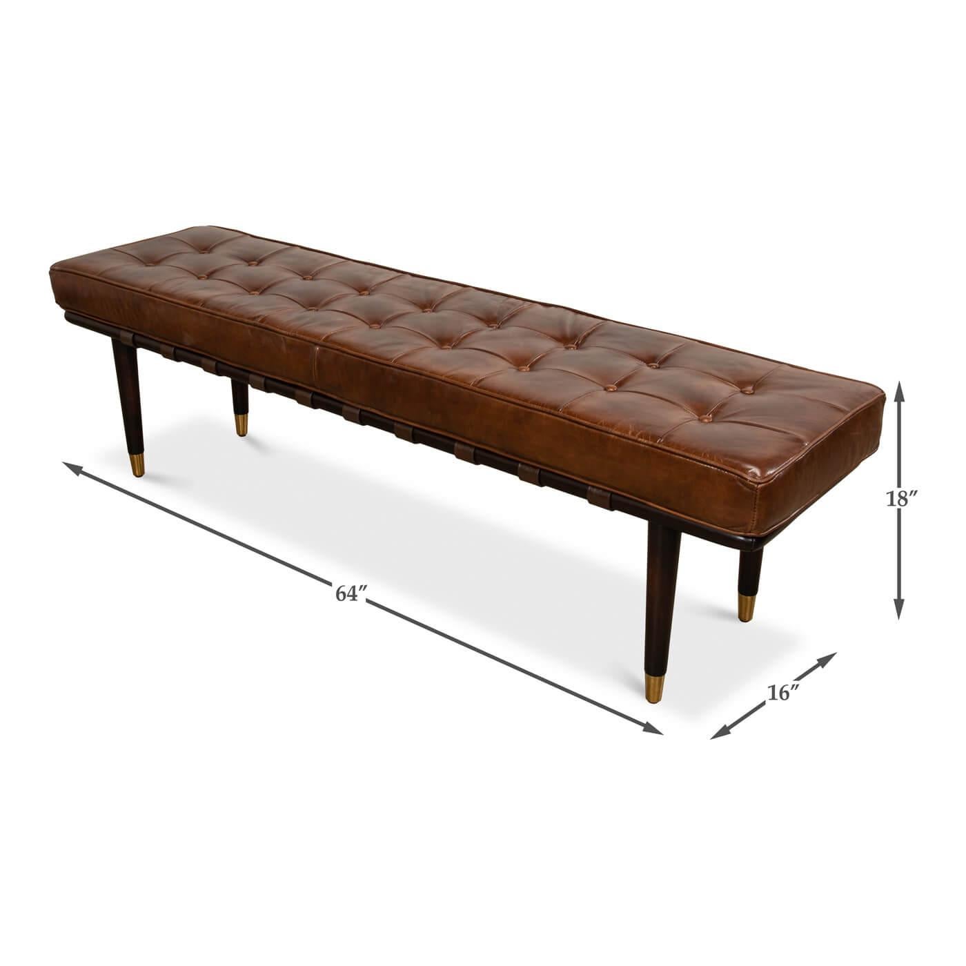 Asian Mid-Century Modern Leather Top Bench For Sale