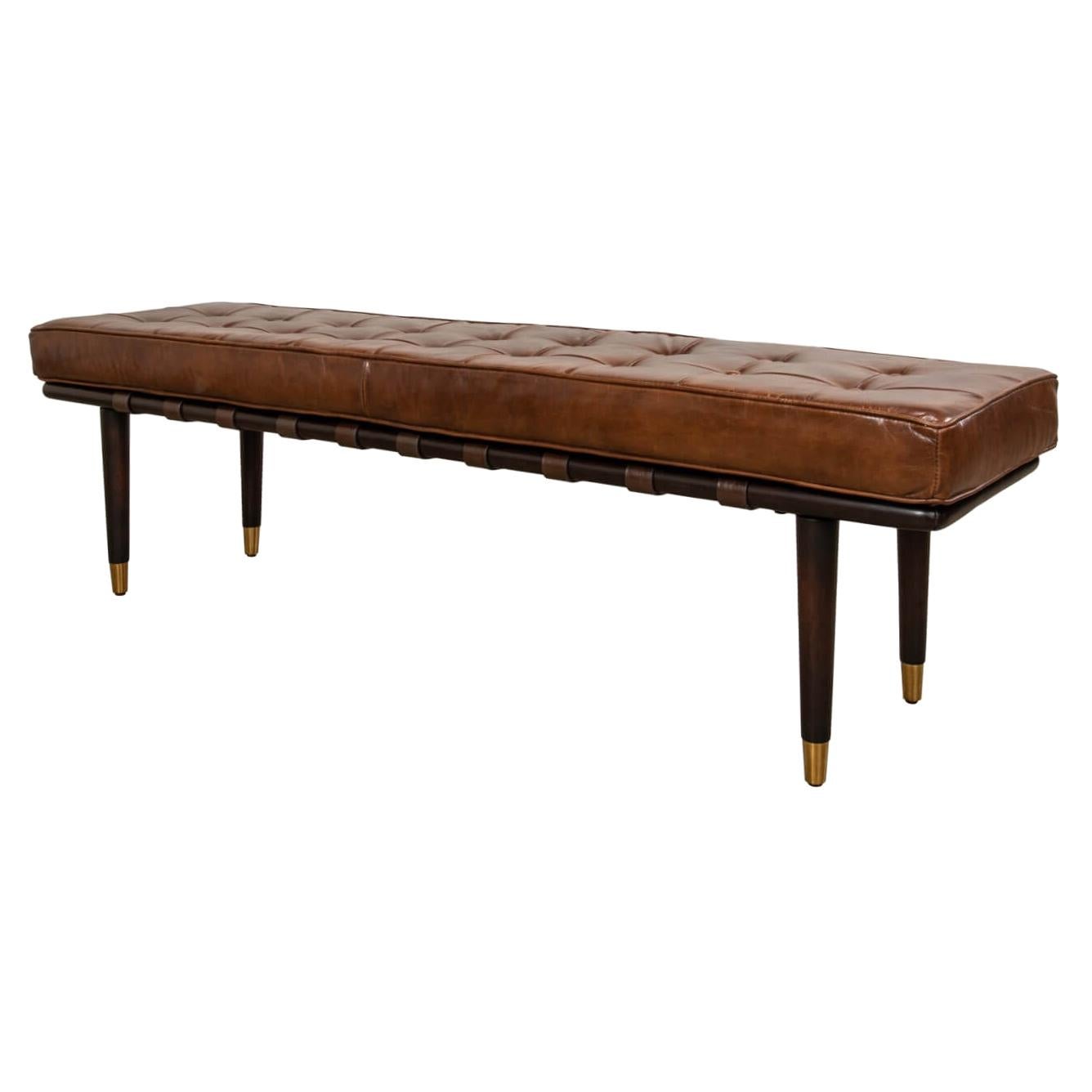 Mid-Century Modern Leather Top Bench