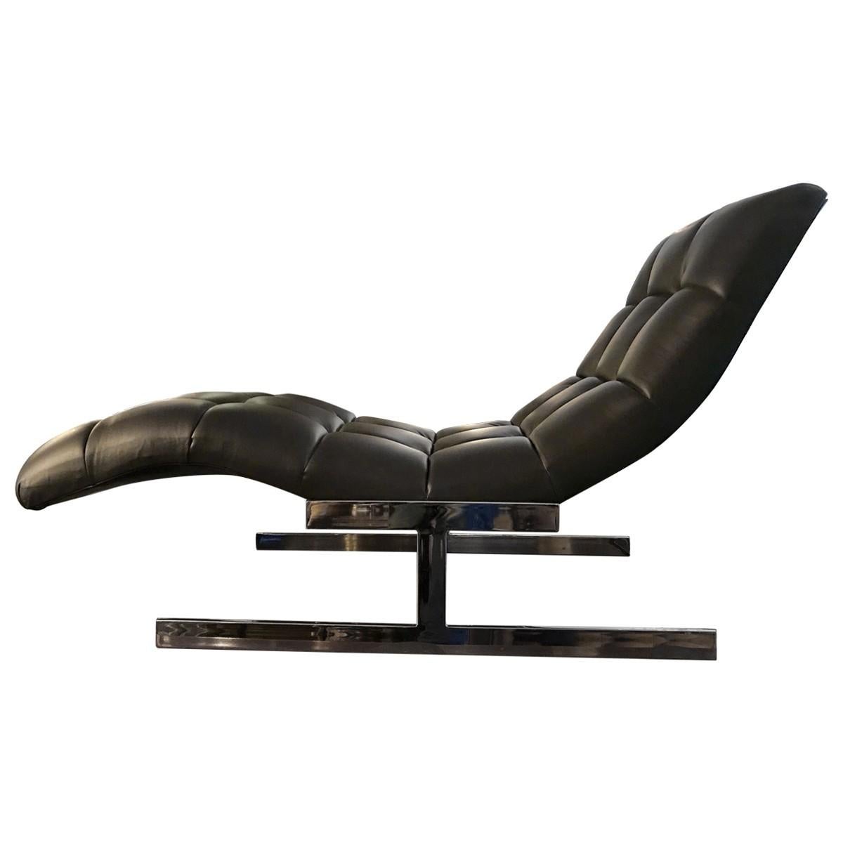 20th Century Mid-Century Modern Leather Wave Chaise by Milo Baughman