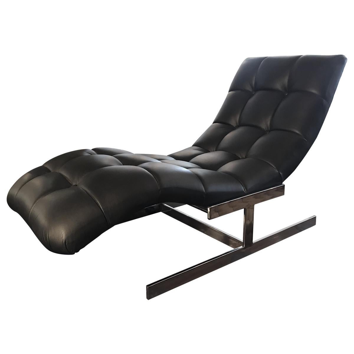 Mid-Century Modern Leather Wave Chaise by Milo Baughman