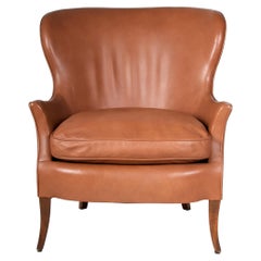Mid-Century Modern Leather Wingback Club Chair in the Manner of Fritz Henningsen