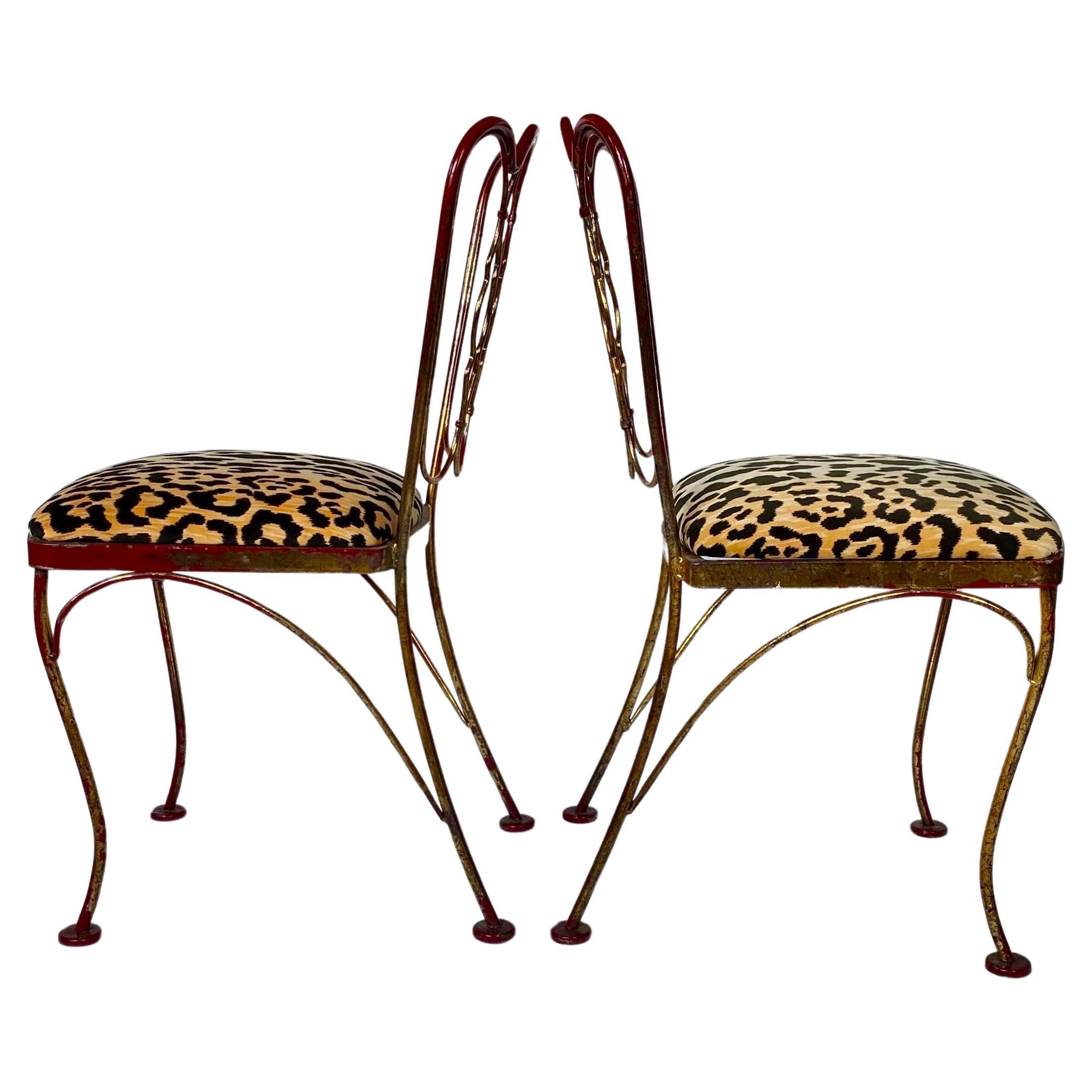 Mid Century Modern Lee Woodard Gilt Iron Metal Side Chair In Good Condition For Sale In Lambertville, NJ