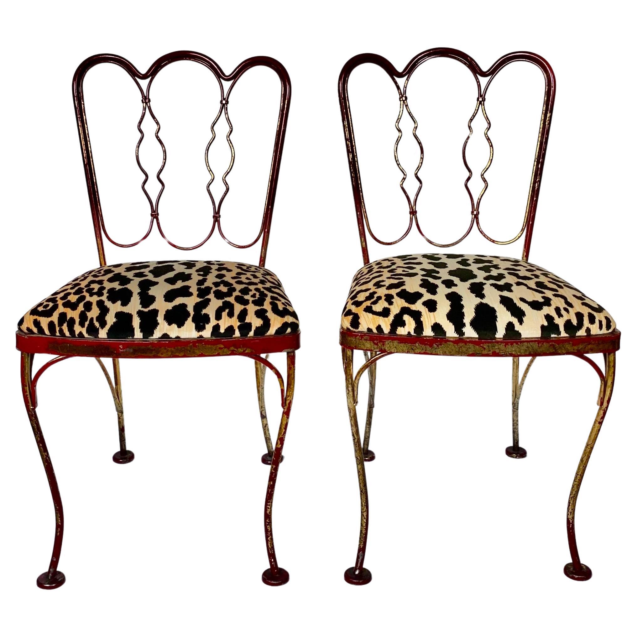Silla auxiliar de metal de hierro dorado Lee Woodard Mid Century Modern