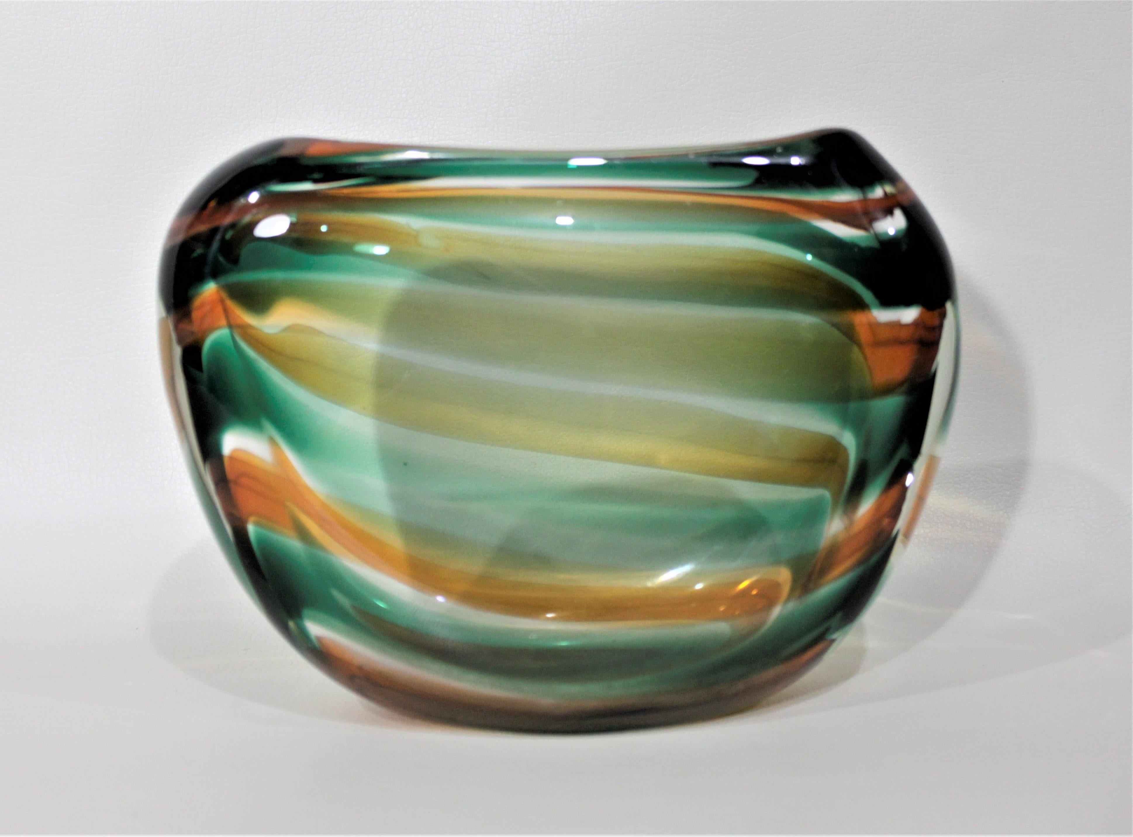 Dutch Mid-Century Modern Leerdam Unica Striped Art Glass Vase by Floris Meydam For Sale