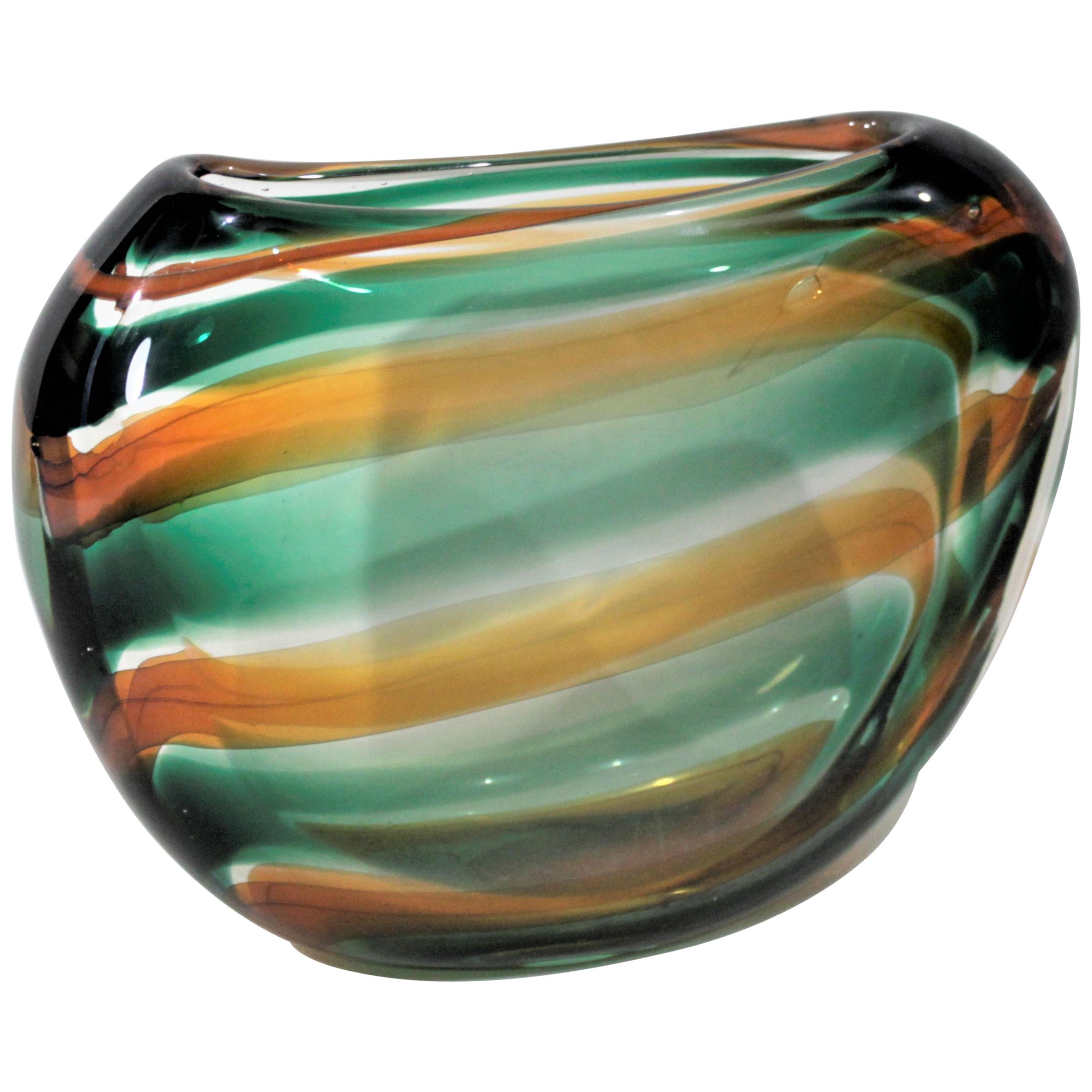 Jarrón moderno de mediados de siglo Leerdam Unica Striped Art Glass de Floris Meydam