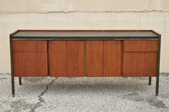Mid Century Modern Lehigh Leopold Walnut & Bronze Office Credenza Cabinet