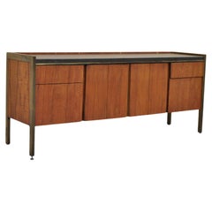 Mid Century Modern Lehigh Leopold Walnut & Bronze Office Credenza Cabinet