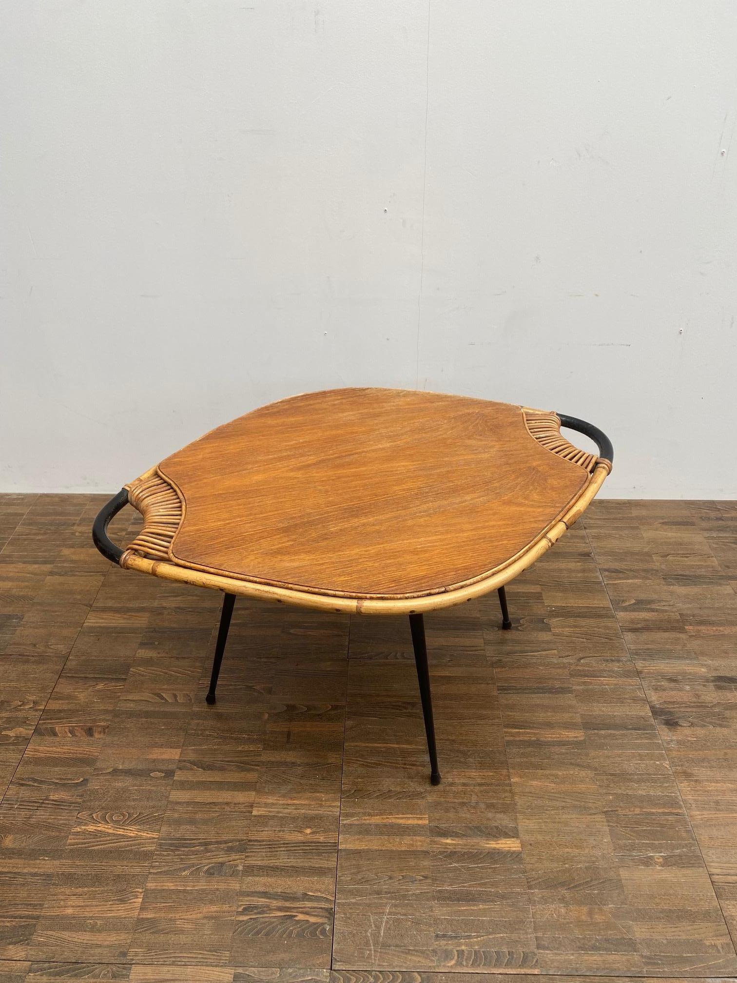 Mid-Century Modern lemon shaped bamboo coffee table.