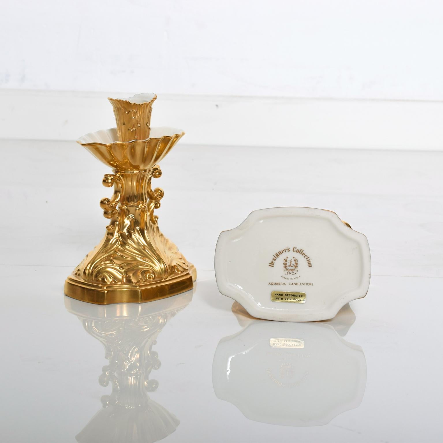 Mid-Century Modern Modern LENOX 24K Gold Aquarius Candle Holders Stunning 1960s