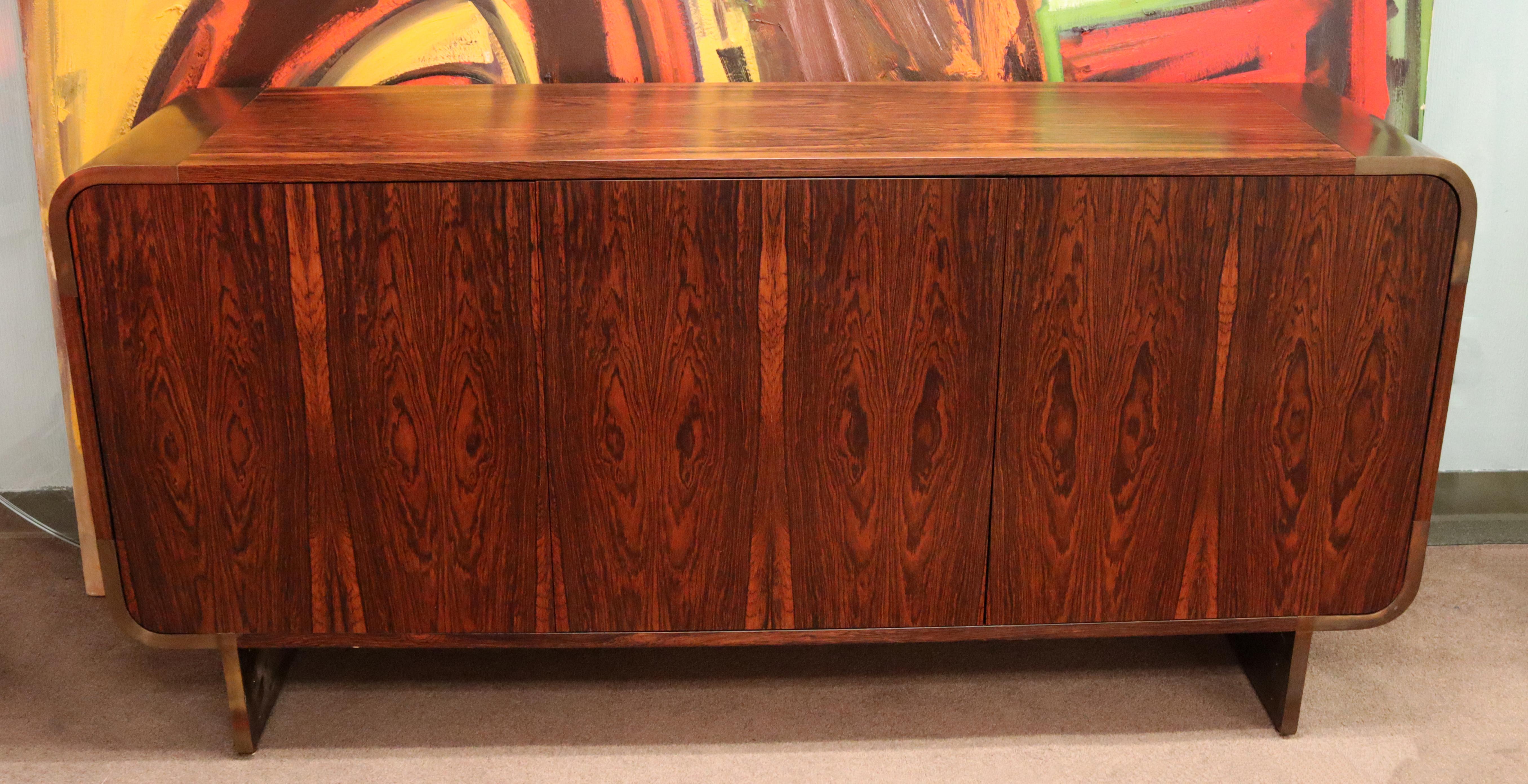Mid-Century Modern Leon Rosen for Pace Curved Rosewood Bronze Credenza, 1970s In Good Condition In Keego Harbor, MI