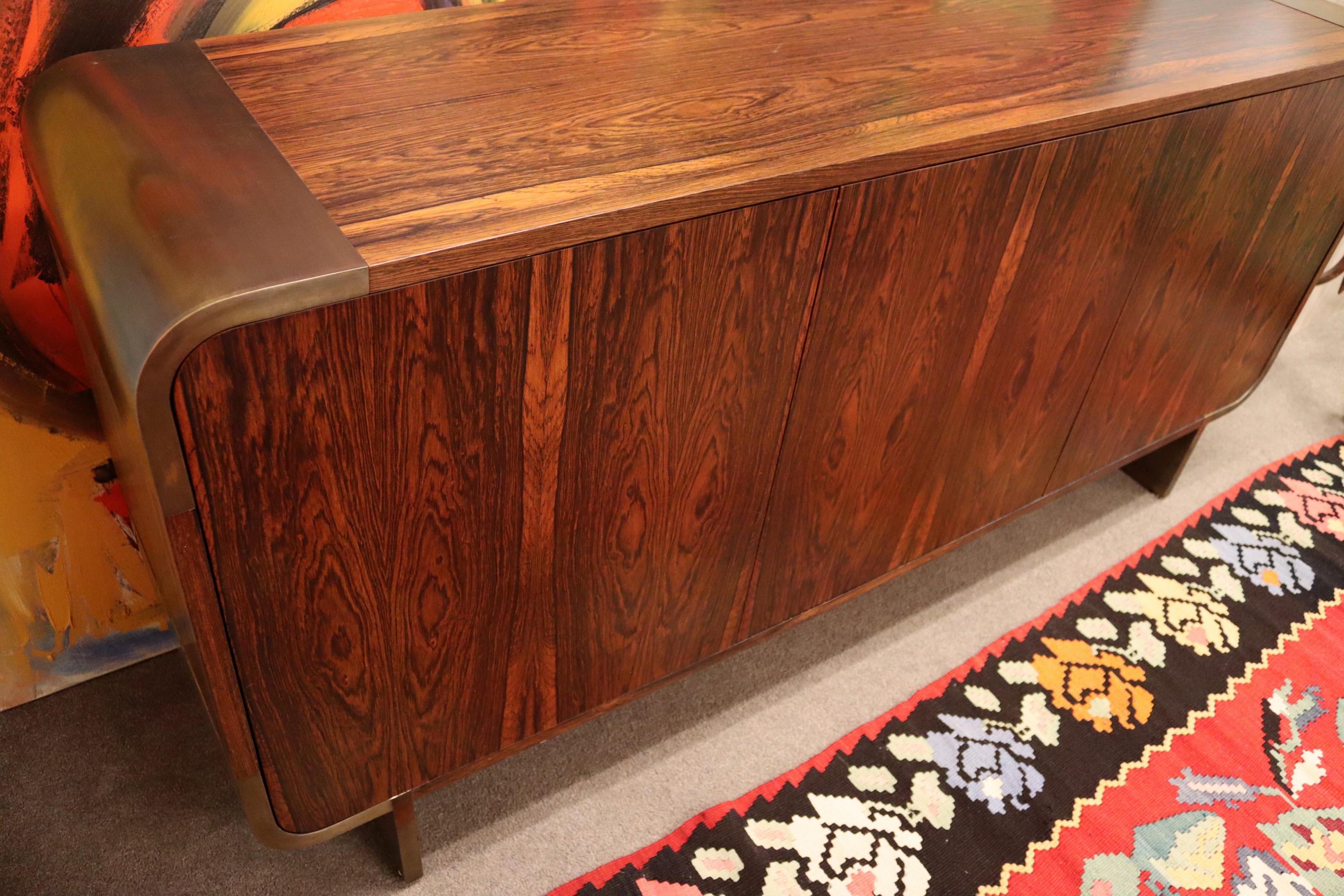 Mid-Century Modern Leon Rosen for Pace Curved Rosewood Bronze Credenza, 1970s 1
