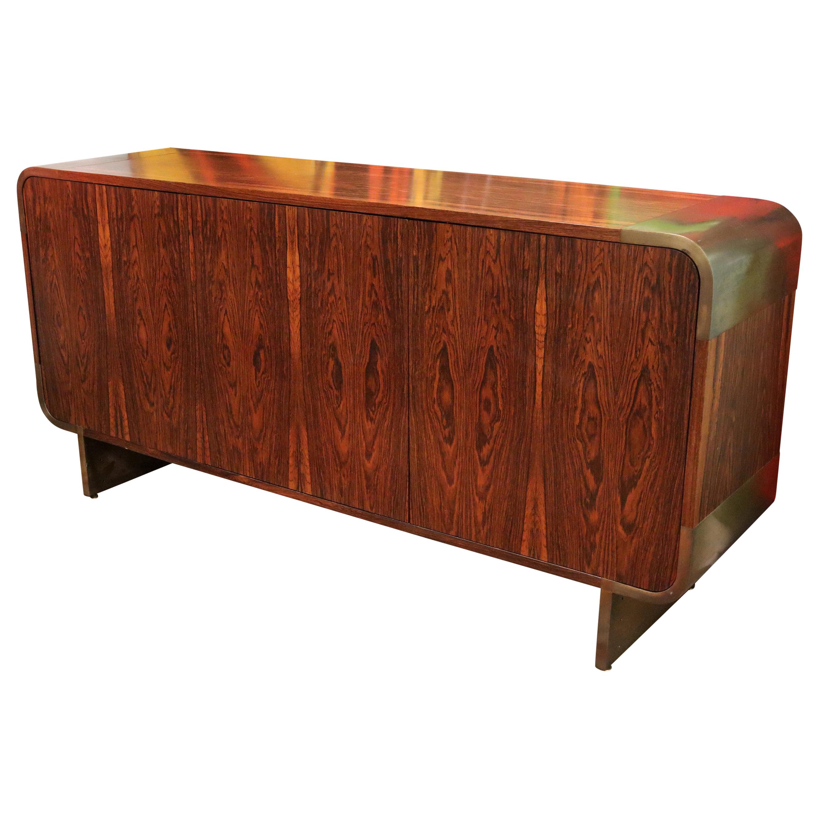 Mid-Century Modern Leon Rosen for Pace Curved Rosewood Bronze Credenza, 1970s
