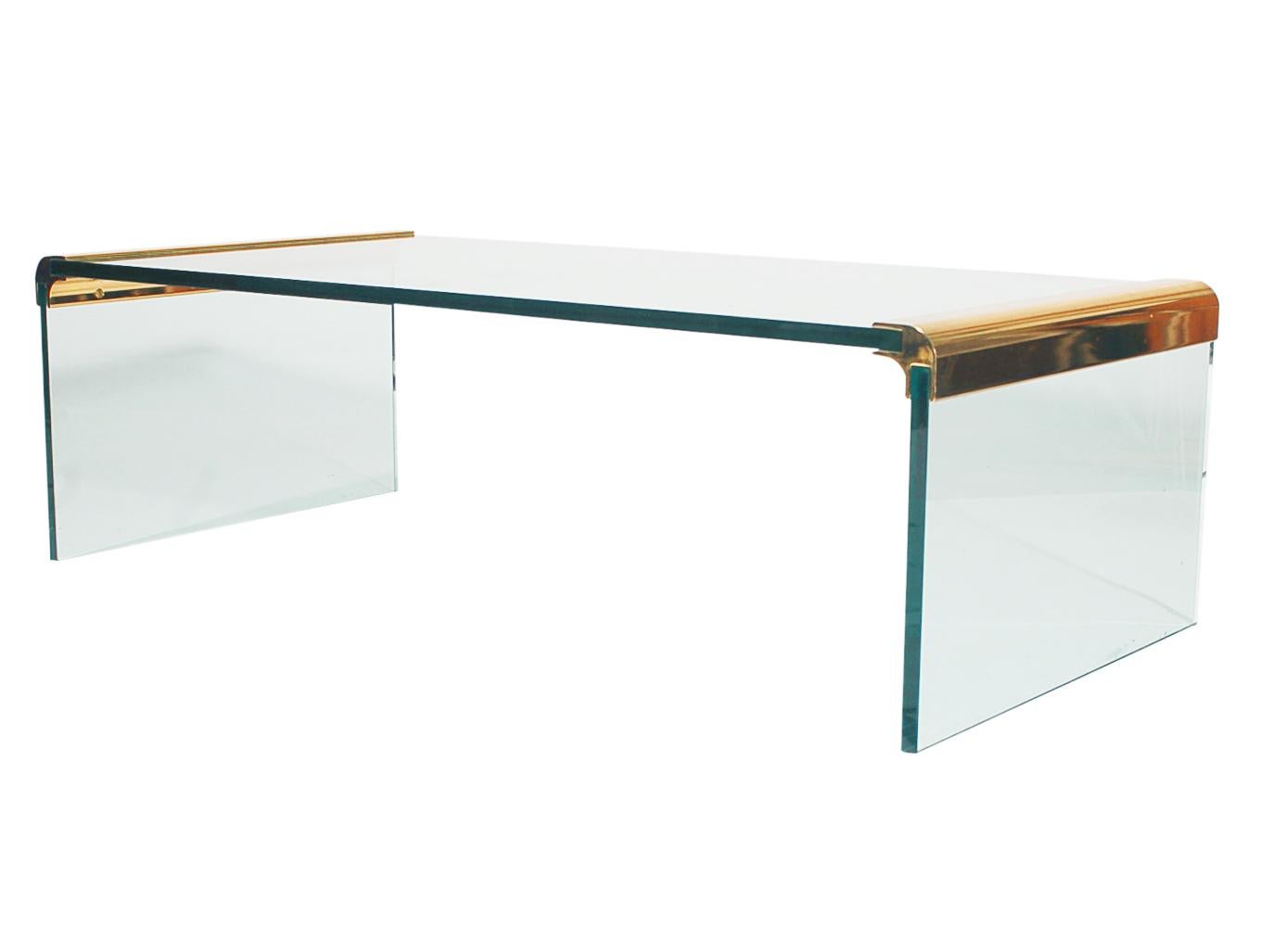 American Mid-Century Modern Leon Rosen for Pace Glass & Brass Waterfall Coffee Table