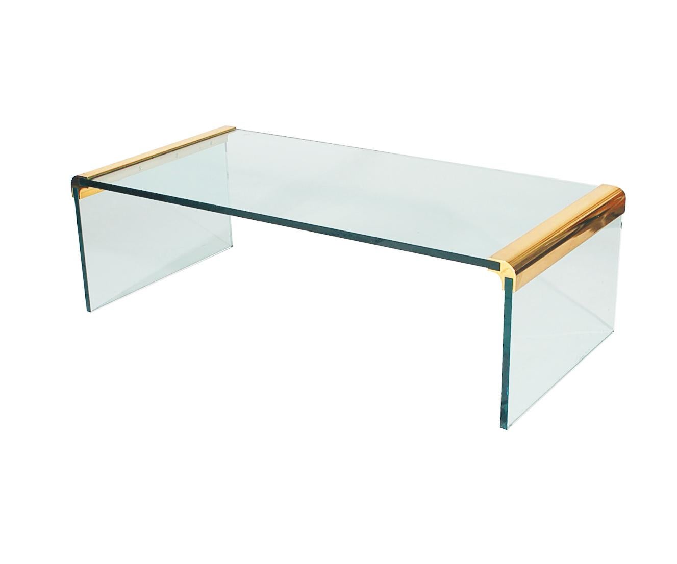 Late 20th Century Mid-Century Modern Leon Rosen for Pace Glass & Brass Waterfall Coffee Table