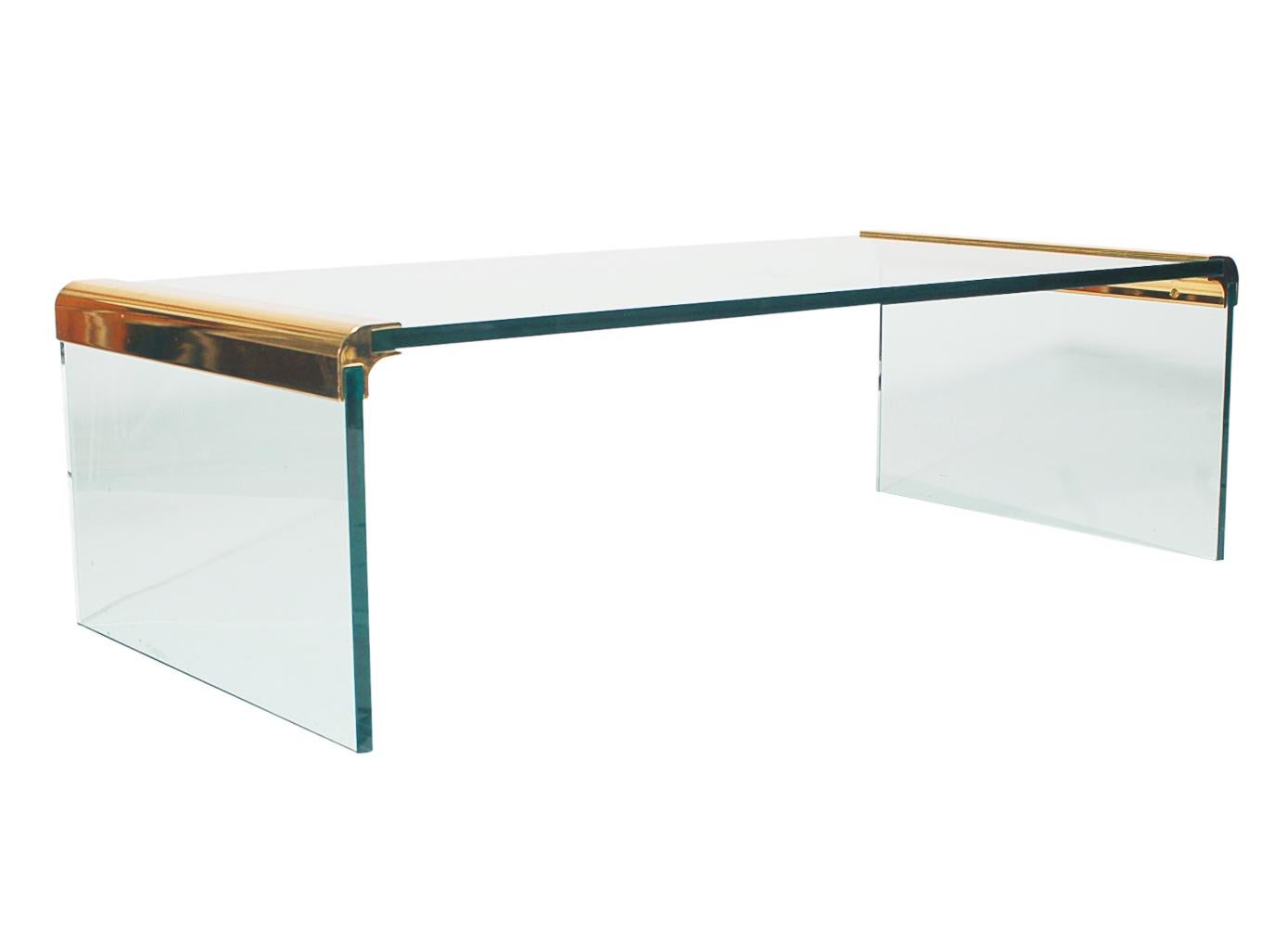 Mid-Century Modern Leon Rosen for Pace Glass & Brass Waterfall Coffee Table 1