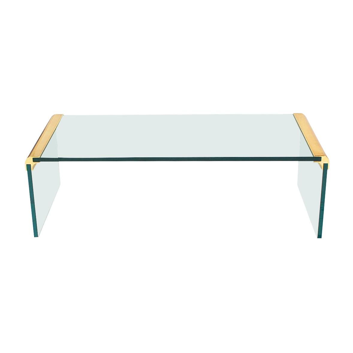 Mid-Century Modern Leon Rosen for Pace Glass & Brass Waterfall Coffee Table