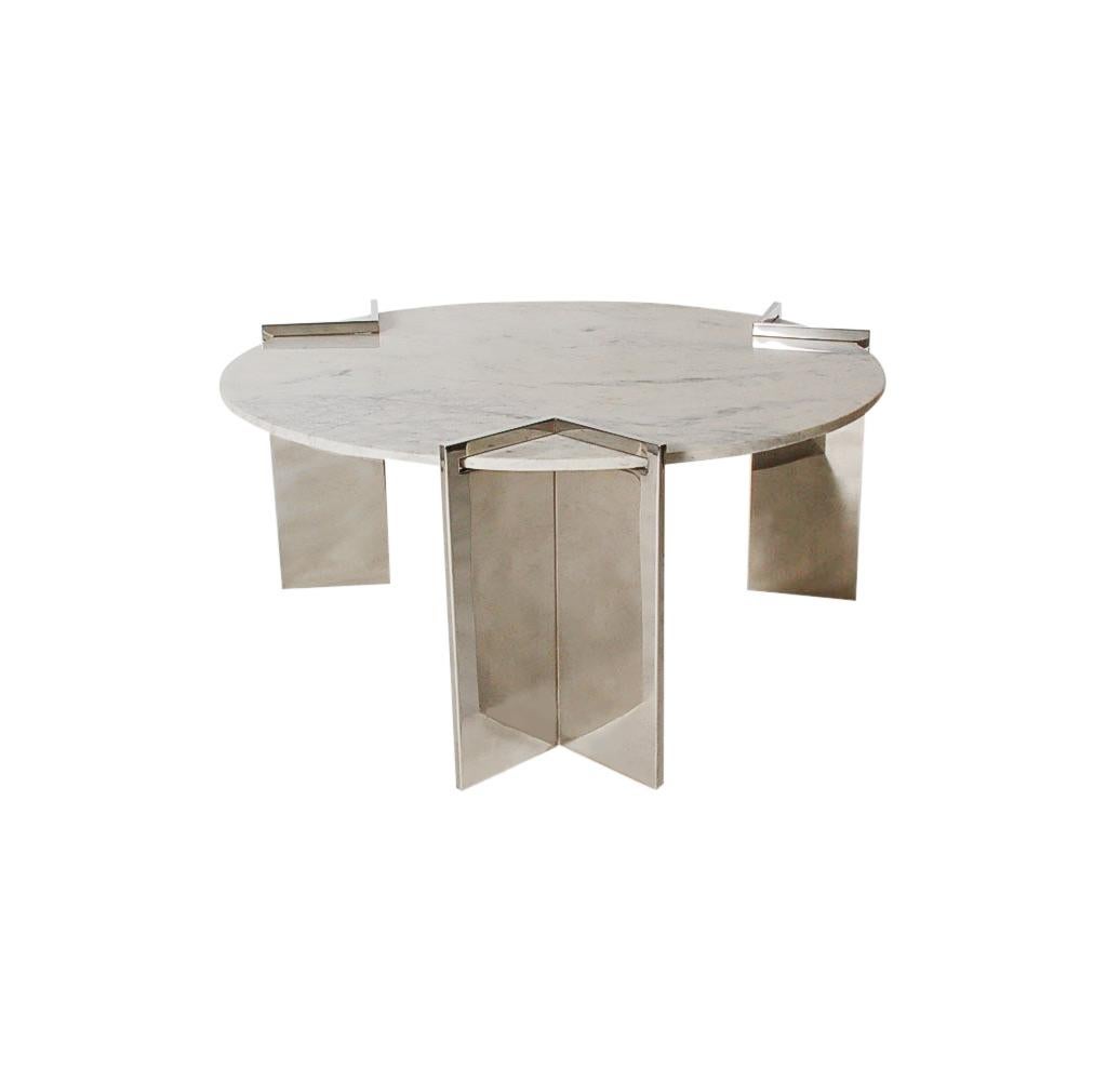 American Mid-Century Modern Leon Rosen for Pace Round Marble & Stainless Cocktail Table
