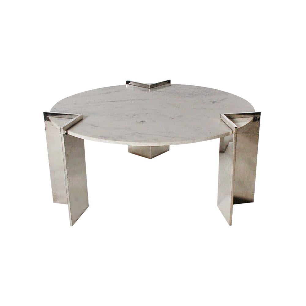 Mid-Century Modern Leon Rosen for Pace Round Marble & Stainless Cocktail Table