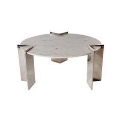 Mid-Century Modern Leon Rosen for Pace Round Marble & Stainless Cocktail Table